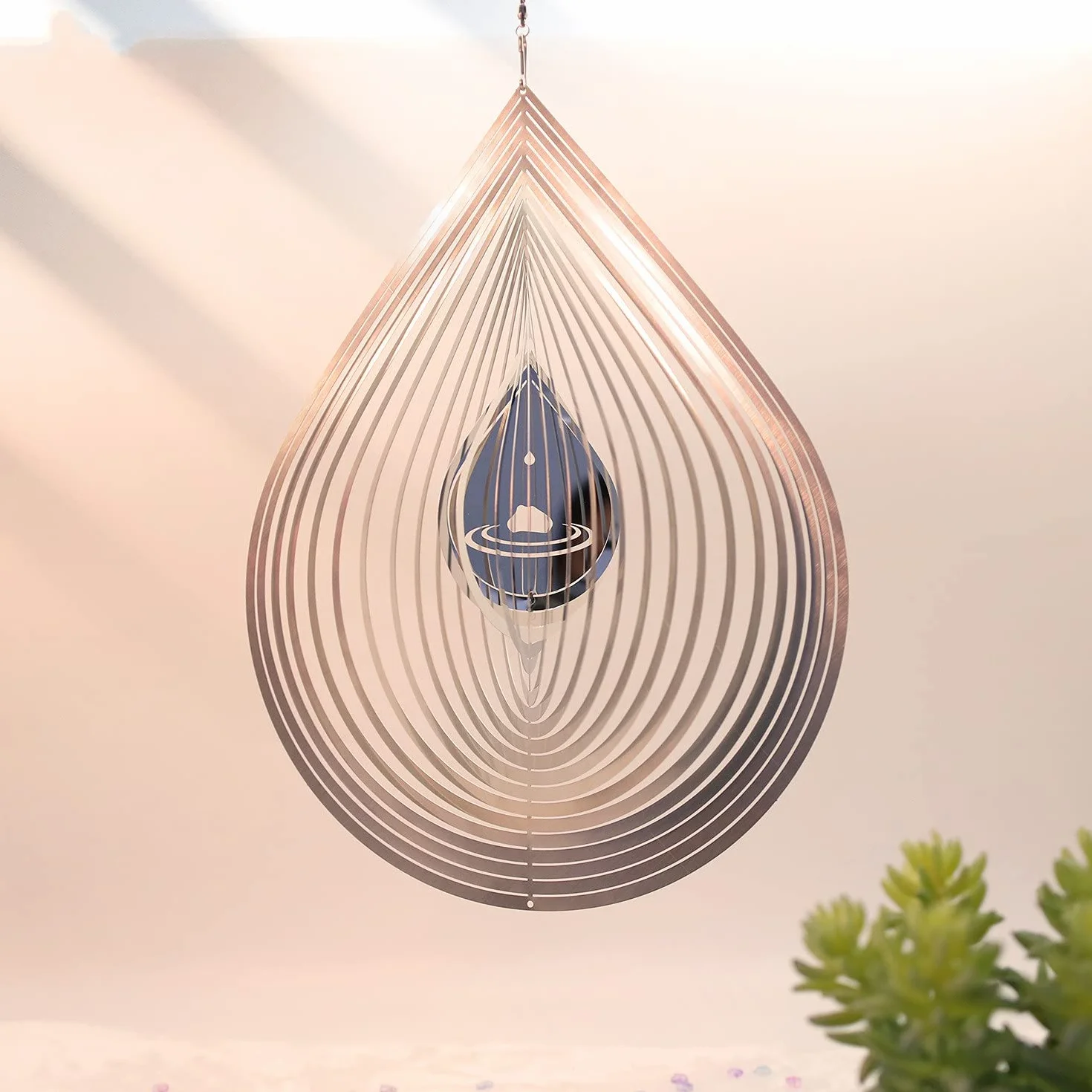 3D Stainless Steel Wind Spinner 12inch Water Droplets Sculptures for Indoor Outdoor Garden Decoration