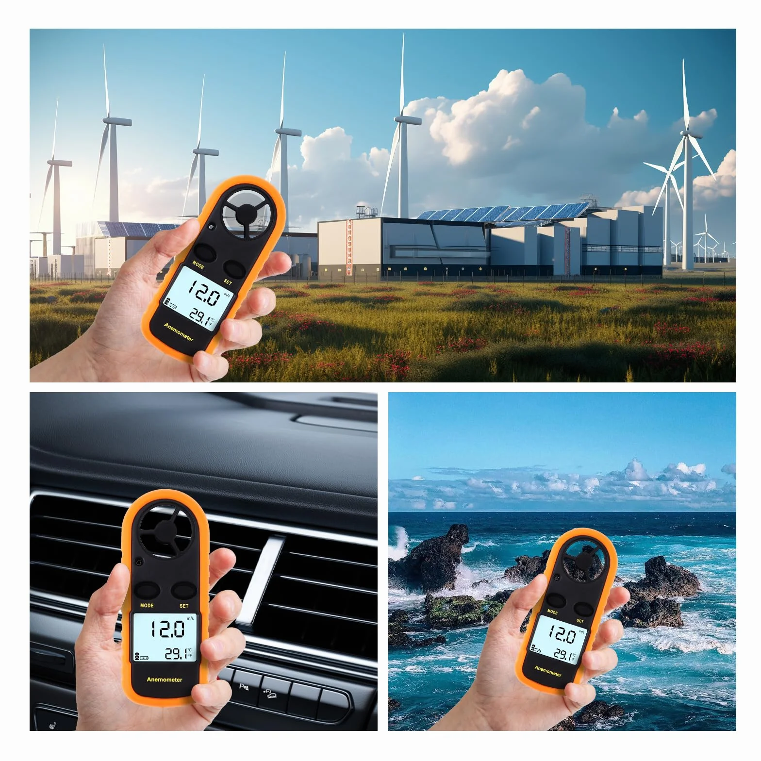 Anemómetro de mano digital con pantalla LCD, medidor de velocidad del viento MAX/MIN/AVG para cometas y meteorología