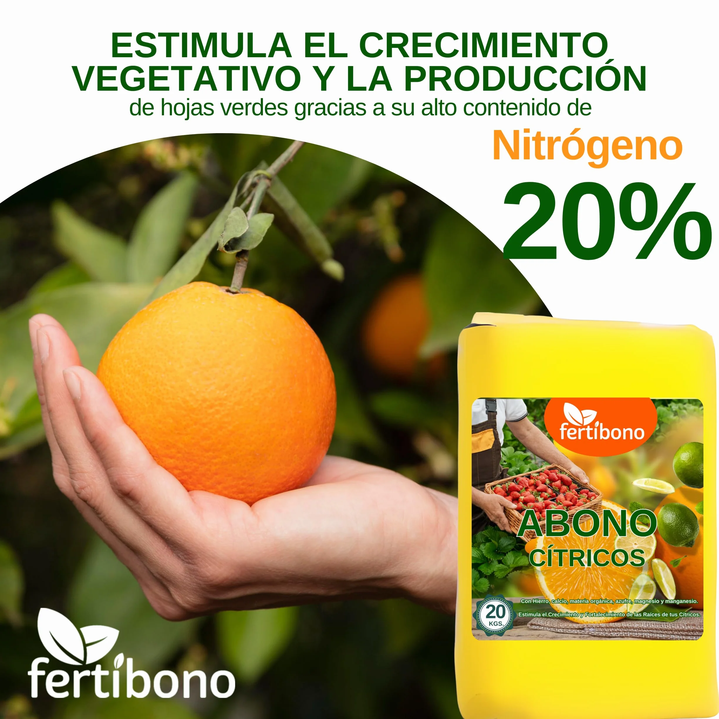 FERTIBONO Abono Cítricos 20-5-11 20Kg con Hierro Calcio Azufre Magnesio Manganeso