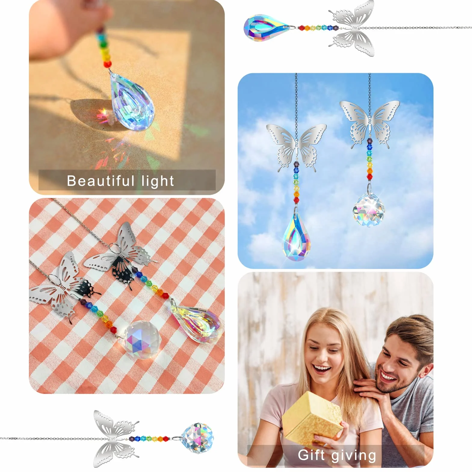 Atrapasol de Cristal Mariposa Colgante, Prisma Arcoíris, Feng Shui Decoración