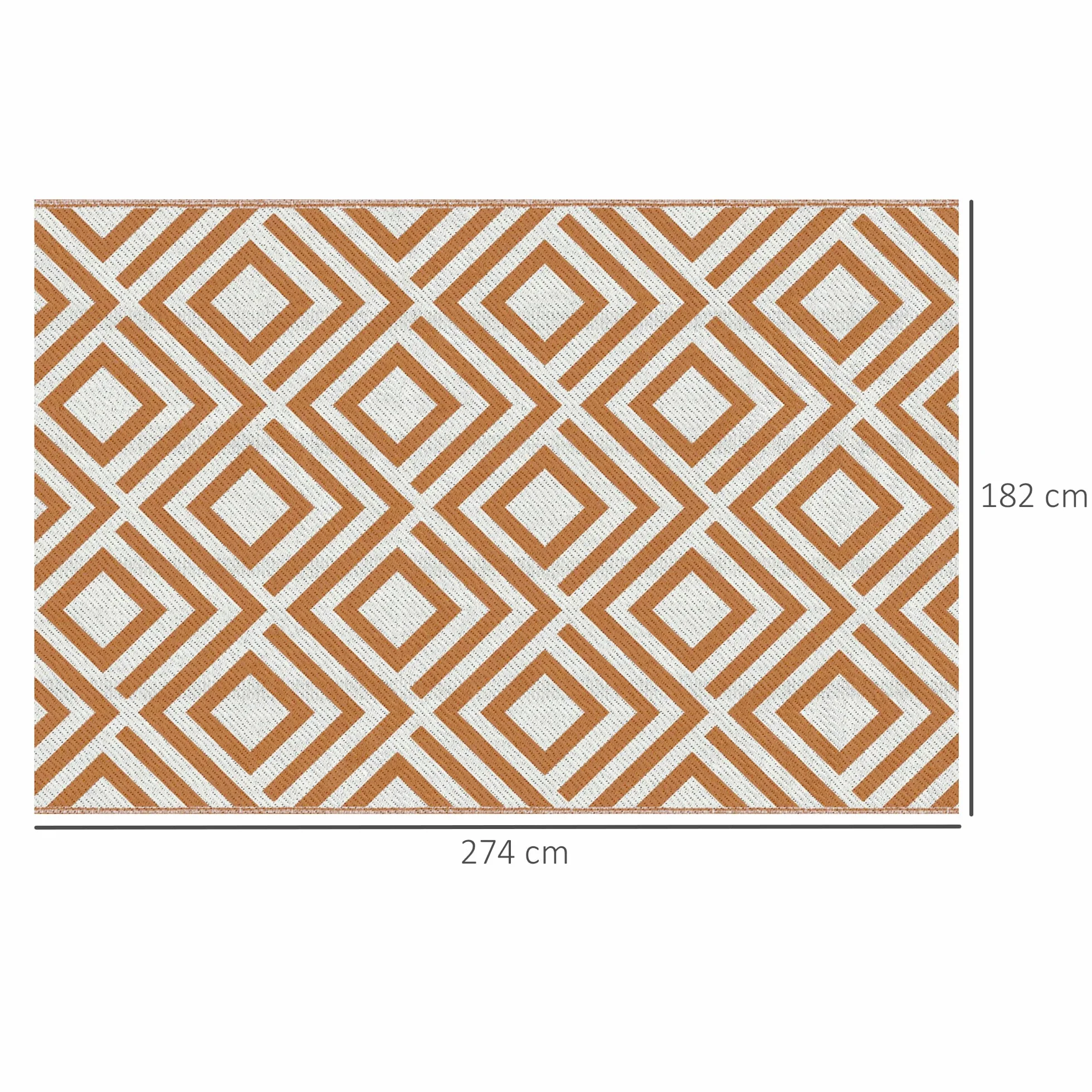 Outsunny Alfombra Exterior 182x274 cm Reversible Patrón Geométrico Rombos Impermeable Terraza Balcón Patio Rojo Blanco