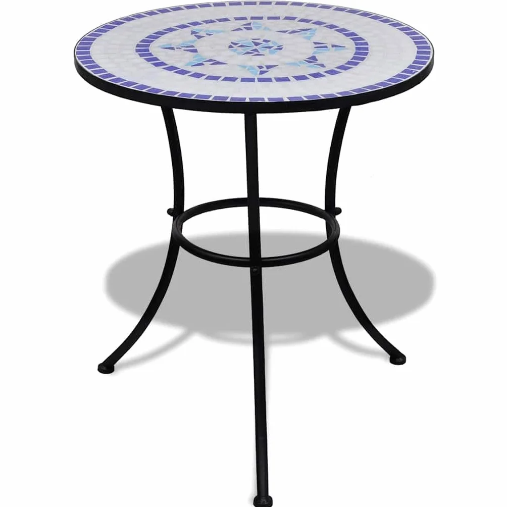 vidaXL Set Mesa Mosaico 60 cm y 2 sillas Azul Blanco