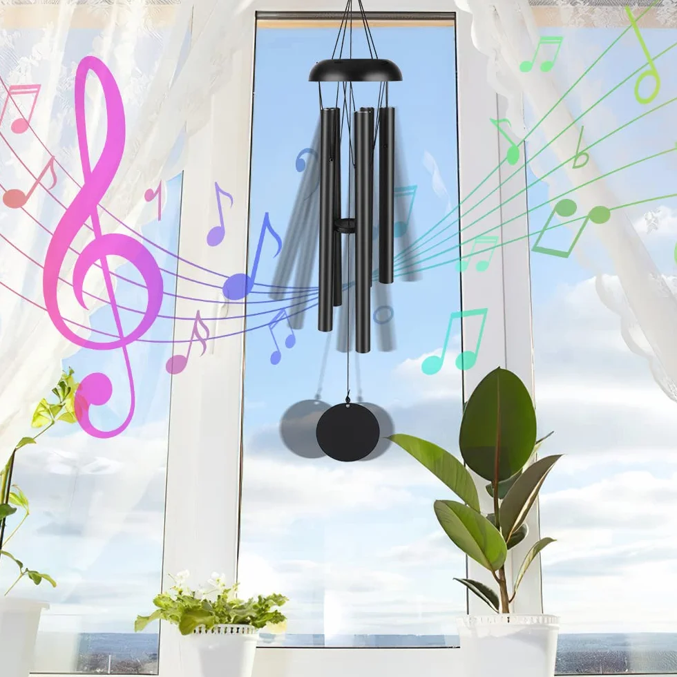 Victop Campanas de Viento 80cm 5 Tubos Aluminio Huecos Exterior Negro