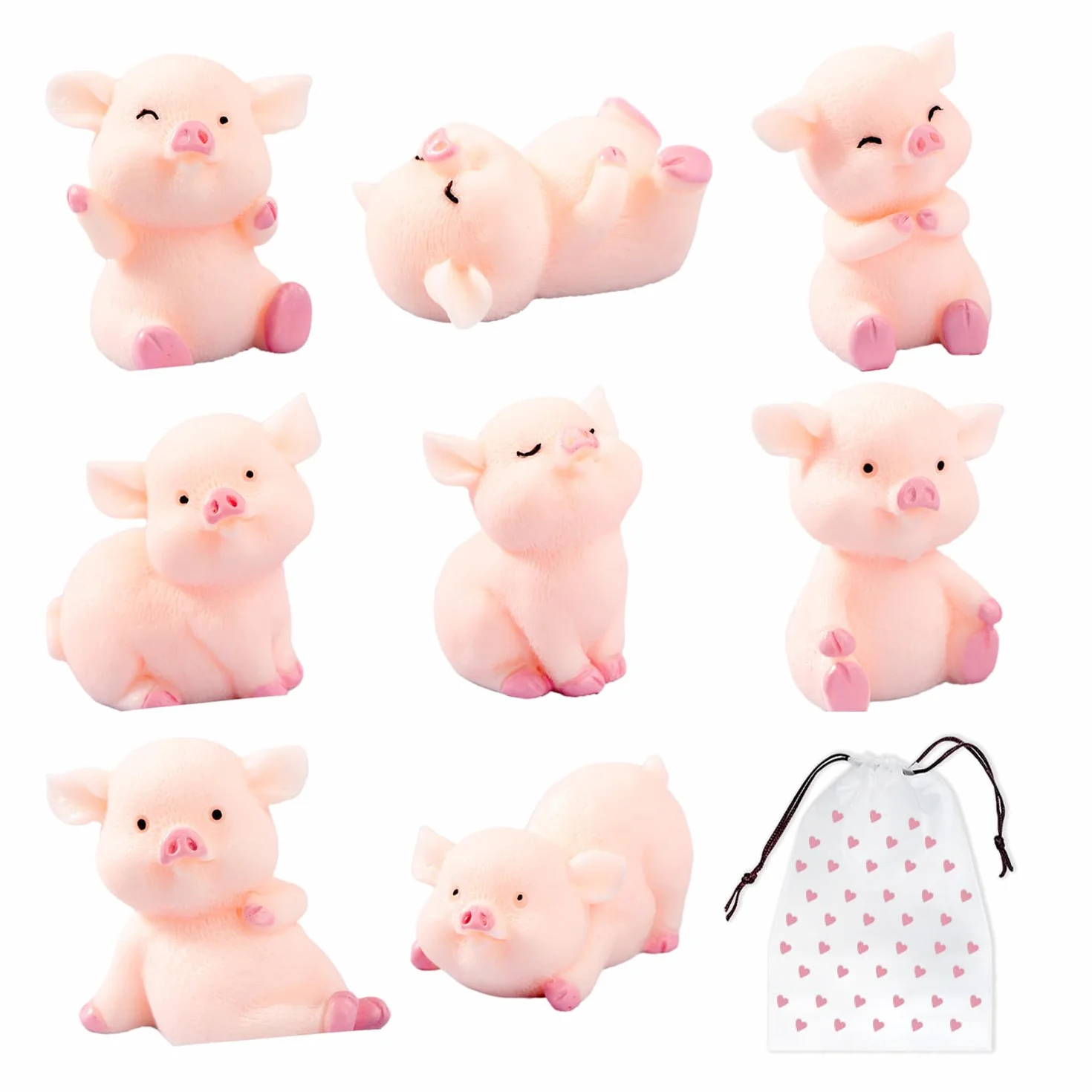 8 adornos de cerdo pequeño con 1 bolsa de almacenamiento, decoración de coche, decoración de escritorio, cerdo de la suerte, regalo de cerdo de la suerte (rosa)