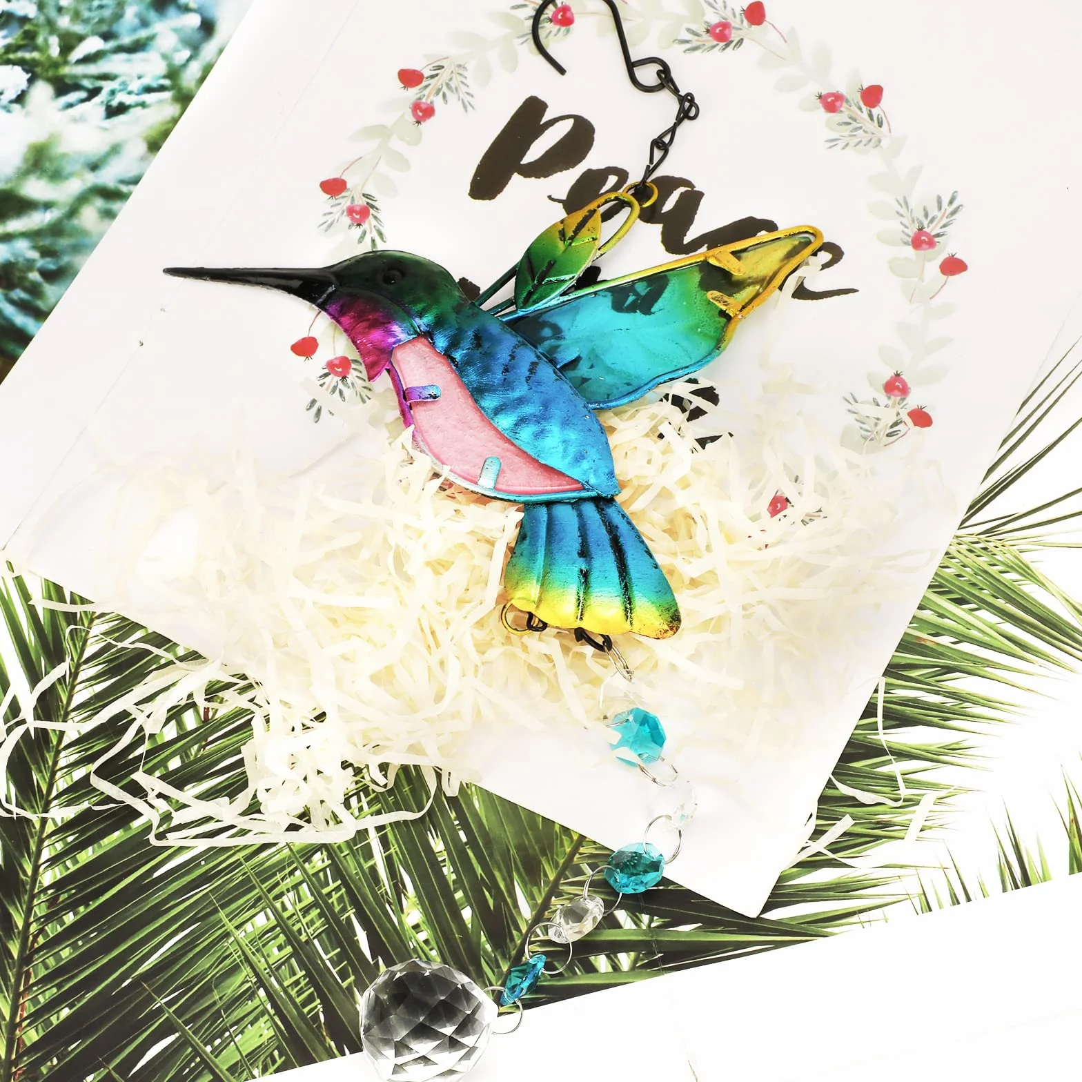 MWOOT Cristal Atrapasoles Colibrí Ferro Suncatcher Decoración Arcoíris Prisma Colgante