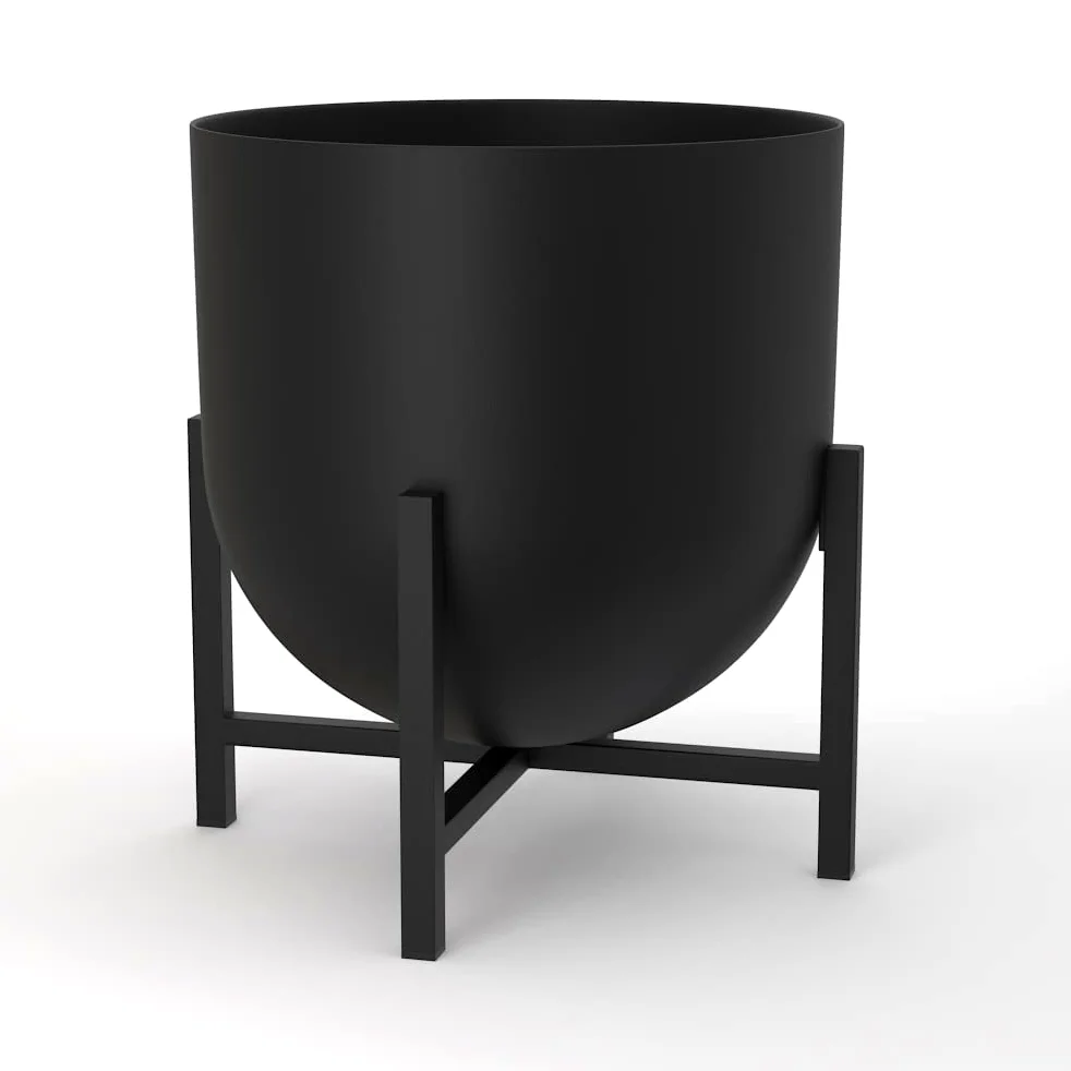 Olly & Rose Maceta con soporte para plantas – Maceteros de metal para interior, maceta grande (negro, 22 cm)