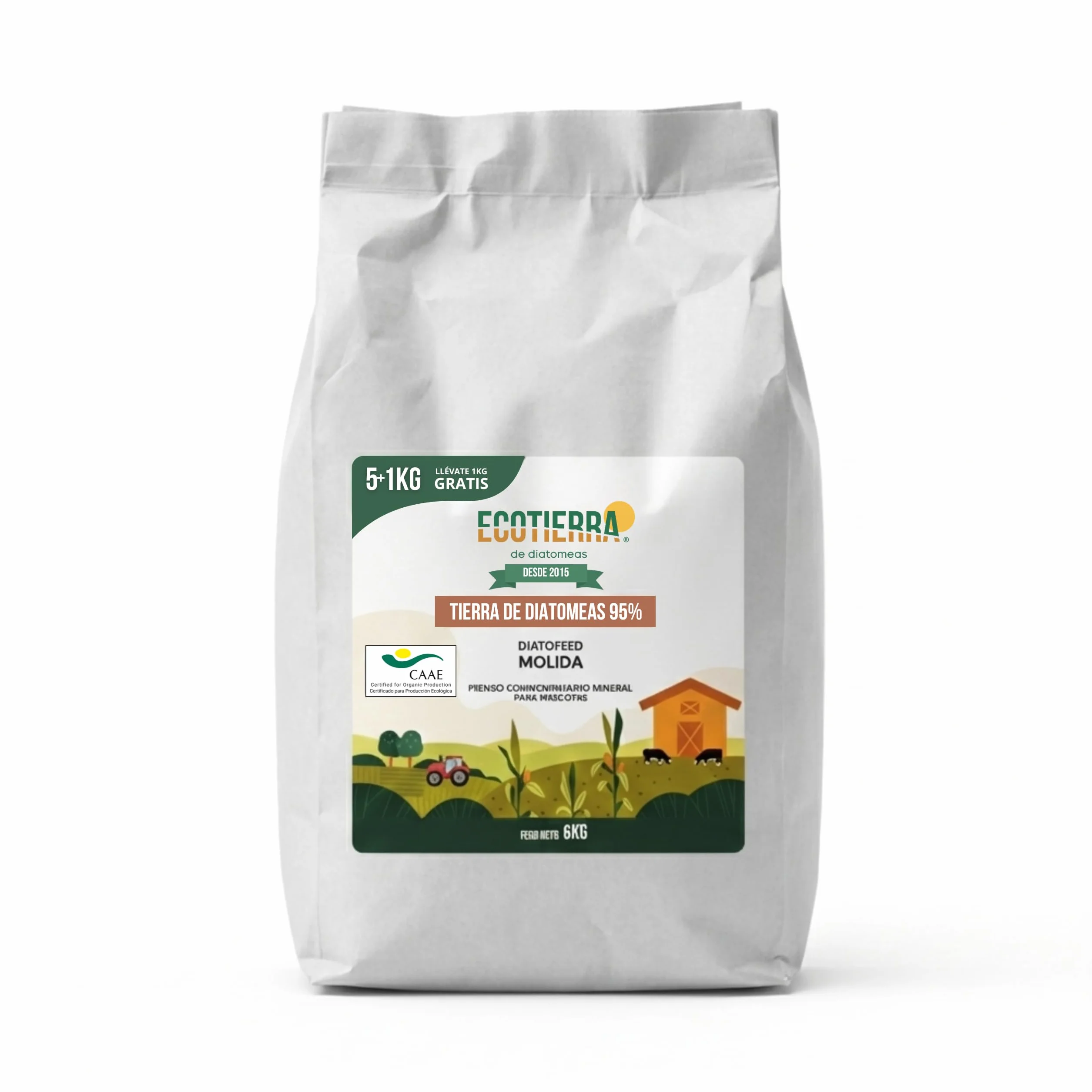 ECO Tierra de Diatomeas 6kg Ecológica Grado Alimenticio para Animales Sin Calcinar Diatofeed Molida Certificada