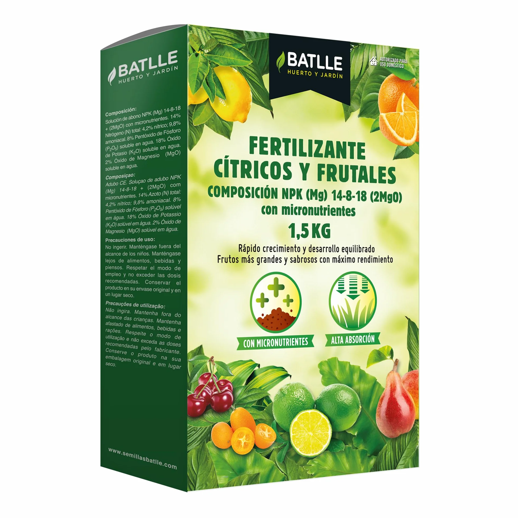 BATLLE Fertilizante Cítricos y Frutales Granulado 1,5 kg NPK 14-8-18 con Micronutrientes