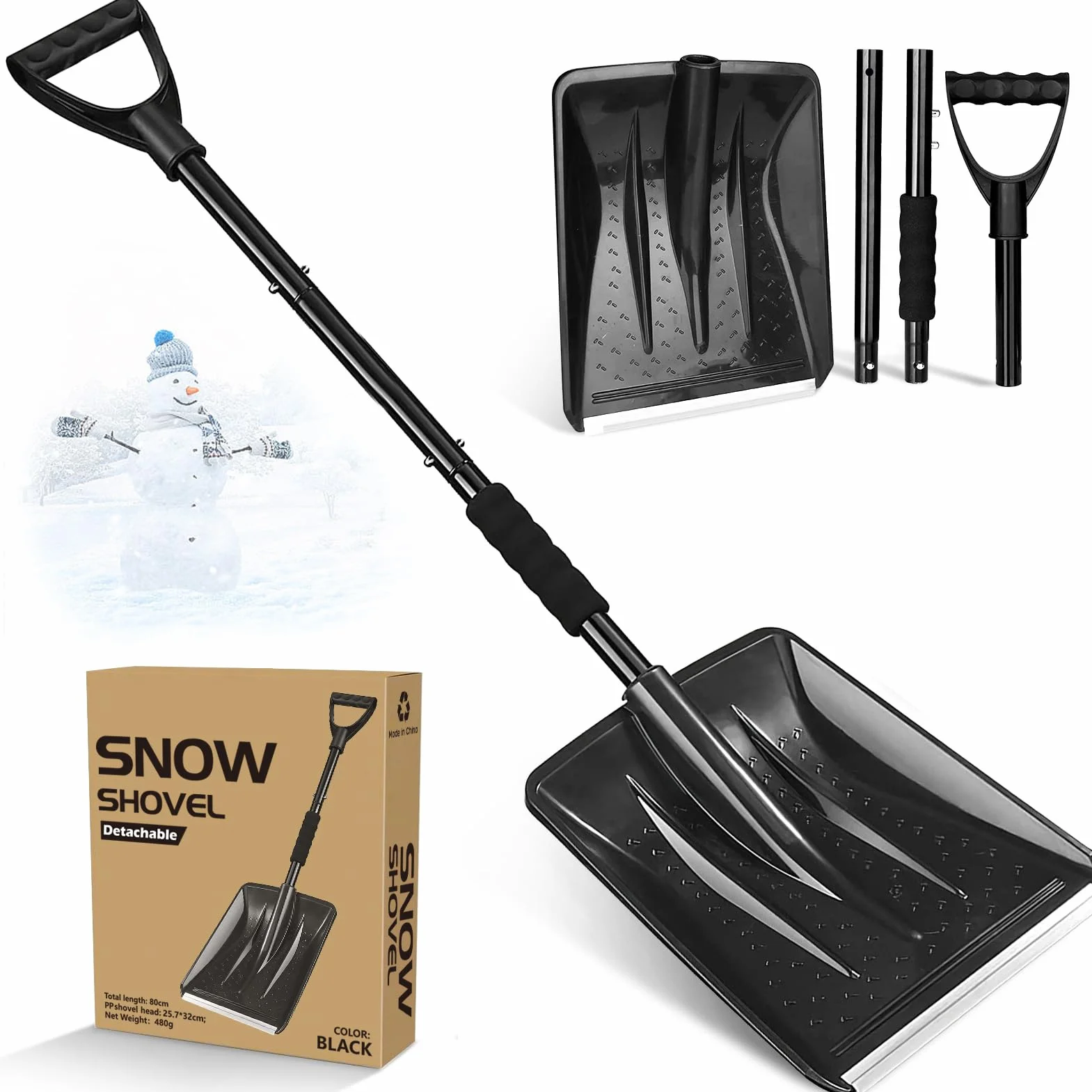 Pala Nieve 108 cm Aluminio Desmontable 4 Piezas Portátil Ajustable