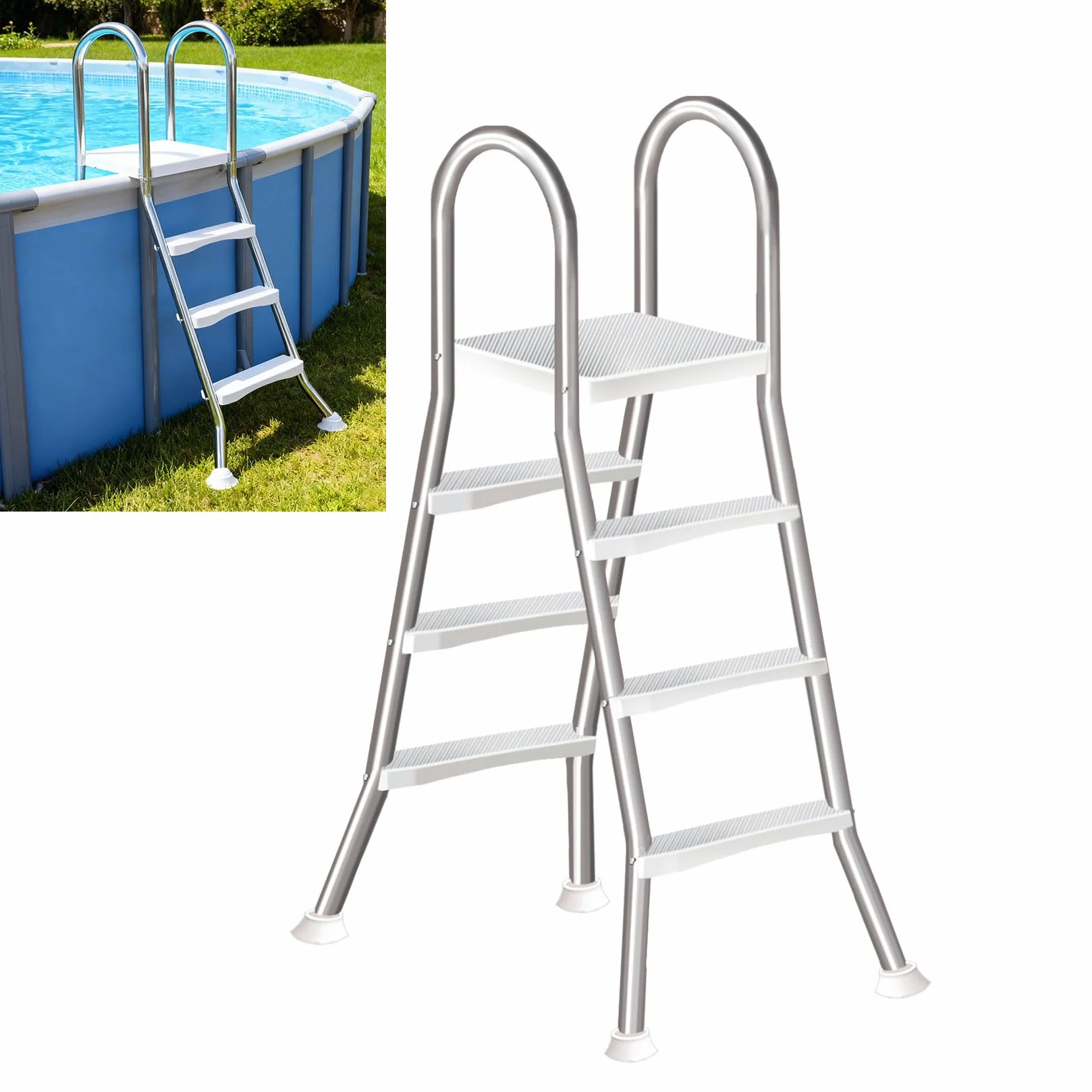 Escalera de Piscina de Doble Cara 4 Peldaños 135 cm Acero Inoxidable 250 kg