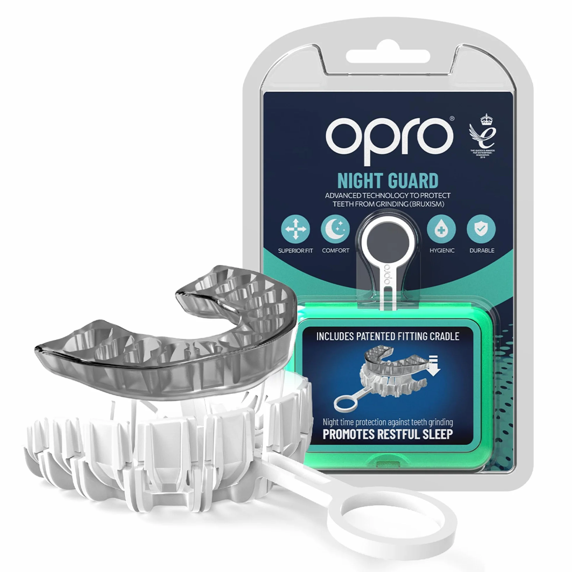 OPRO Protector nocturno para bruxismo, alivio ATM, ajuste entallado, estuche incluido