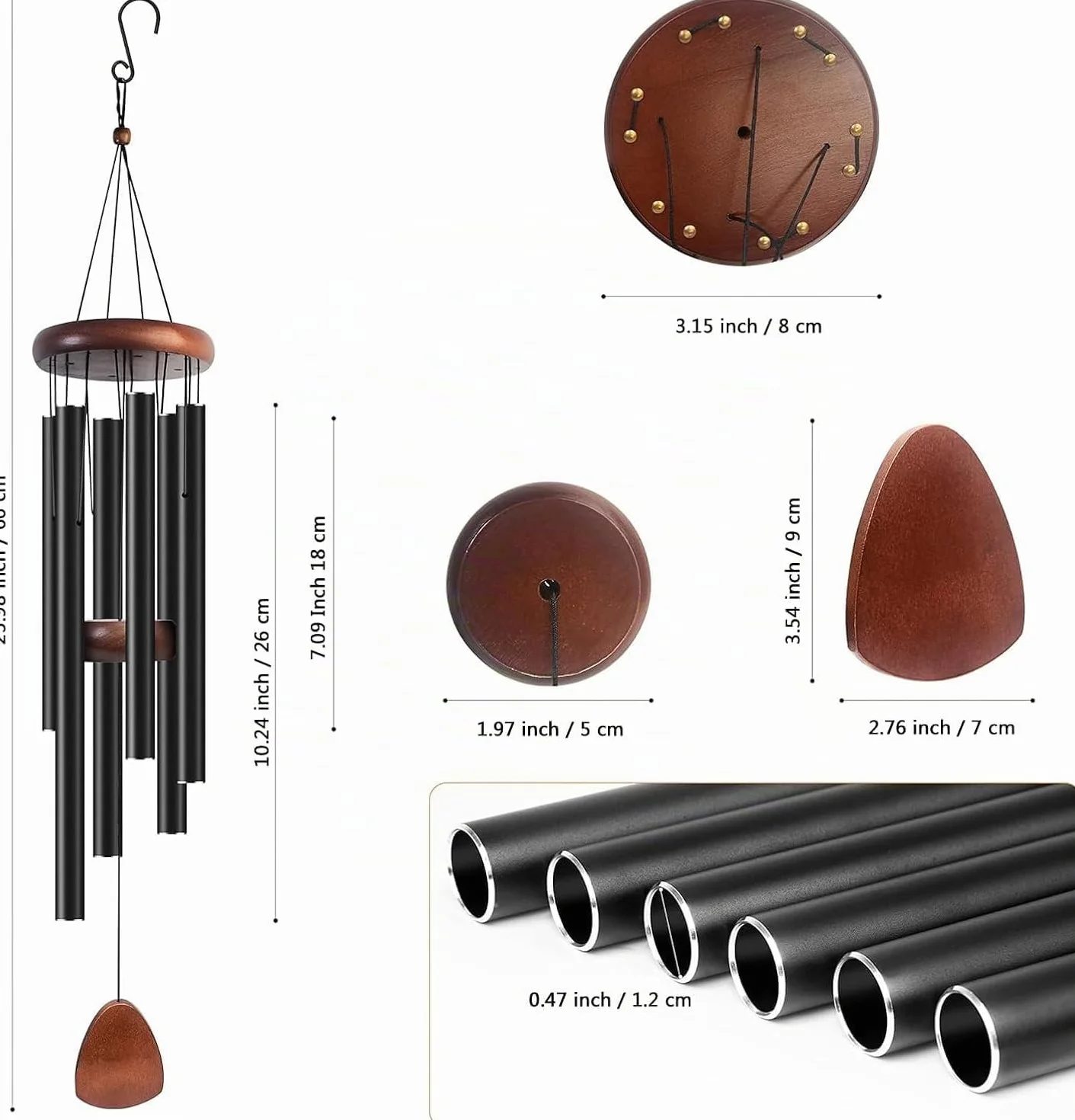 Campanas de Viento de Madera 26 Pulgadas conmemorativas para Exteriores Regalo de Condolencias