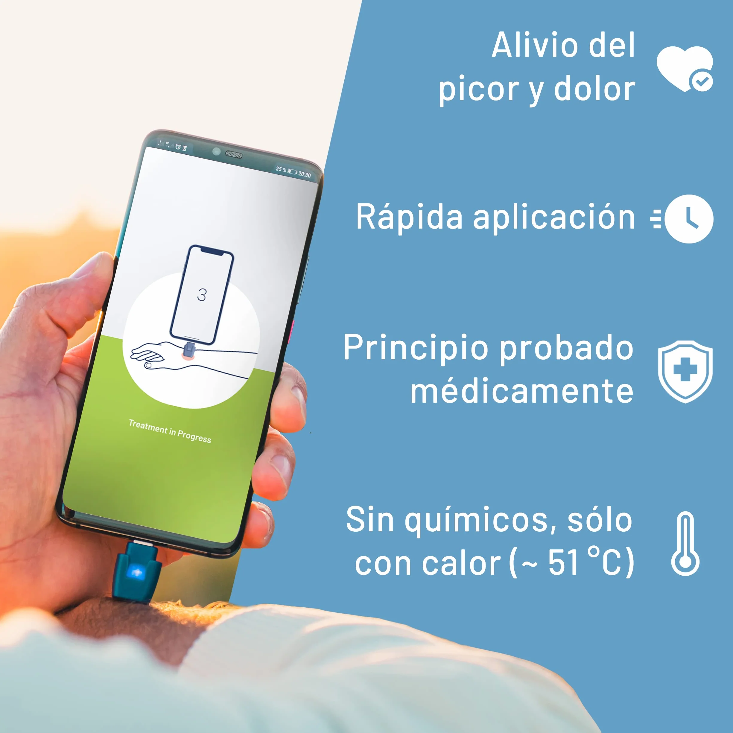 Dispositivo para picaduras de insectos con calor concentrado alivio sin químicos