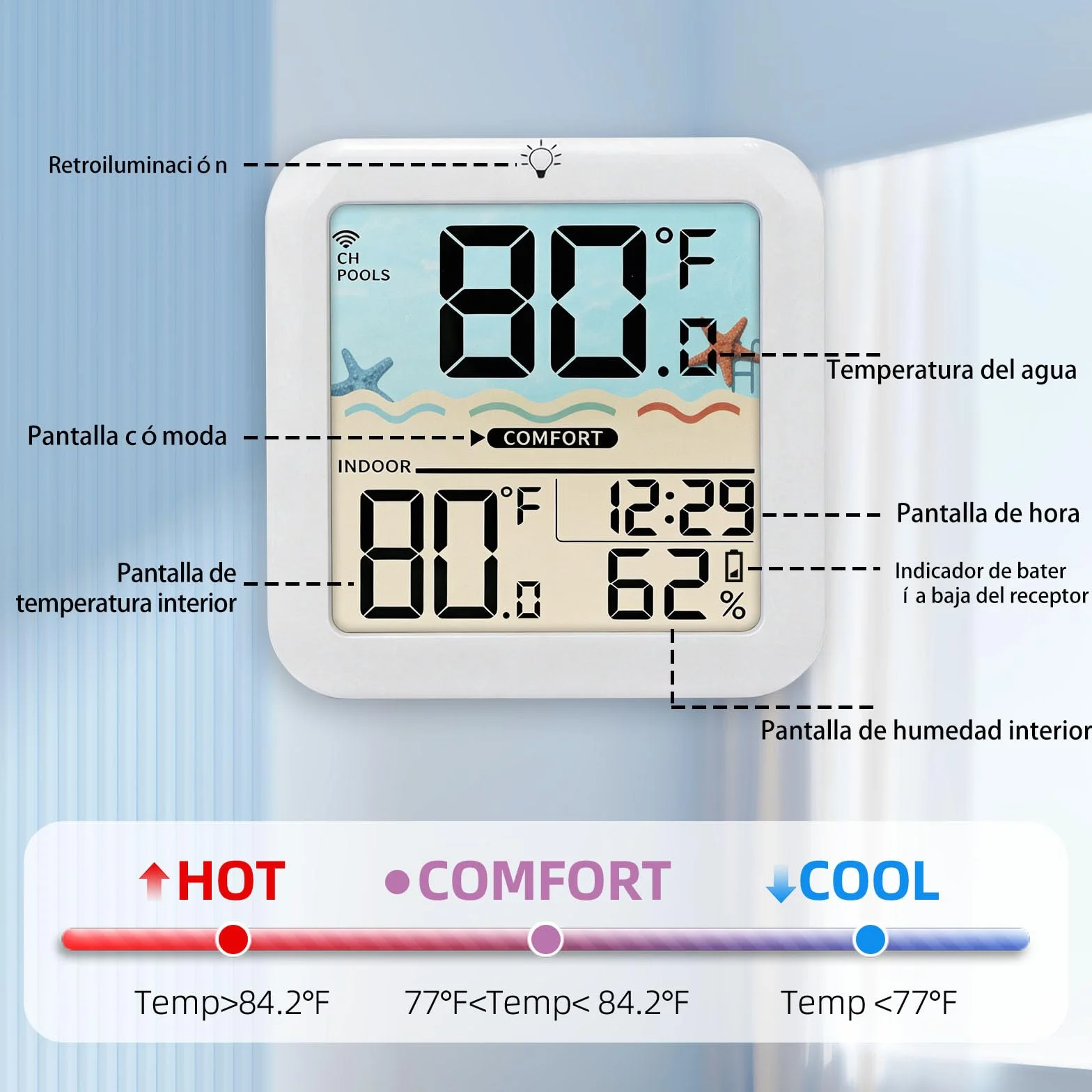 Termómetro inalámbrico para piscina flotante IP68 pantalla digital 100 m alcance