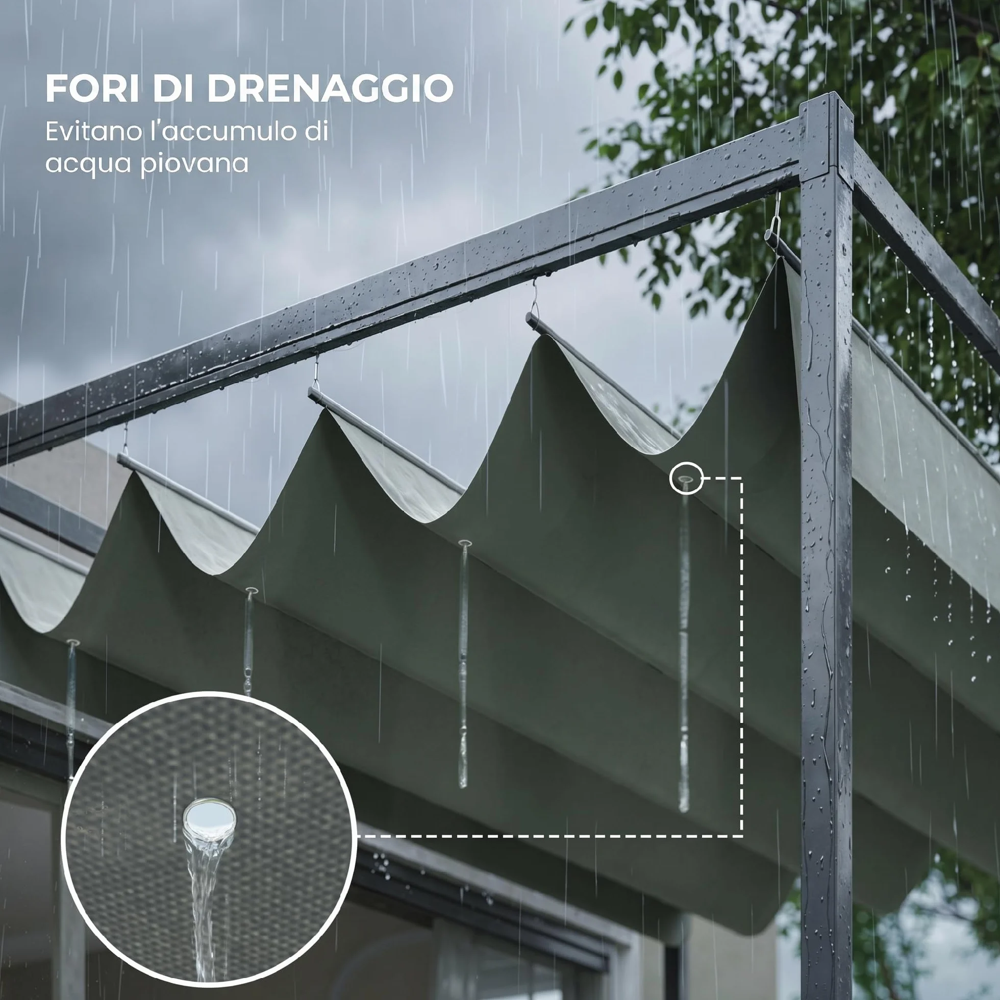 Outsunny Pérgola 3x2 m Cenador de Jardín Pabellón de Diseño Elegante con Techo Retráctil de Poliéster con Recubrimiento Resistente Anti-UV Impermeable para Celebraciones Fiestas Bodas Gris