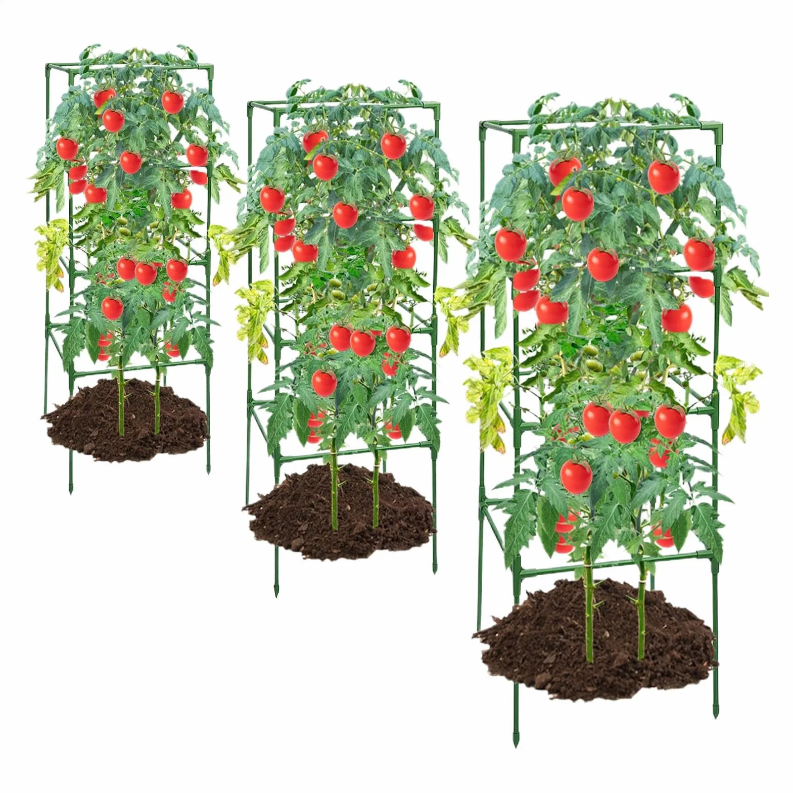 Entutorado para Tomates Soporte Cuadrado Ajustable en Altura de 3 Piezas | Tutor de Plantas Resistente para Judías Pepinos Verduras Rosas Peonías Macetas Bancal Elevado Jardín Patio Césped