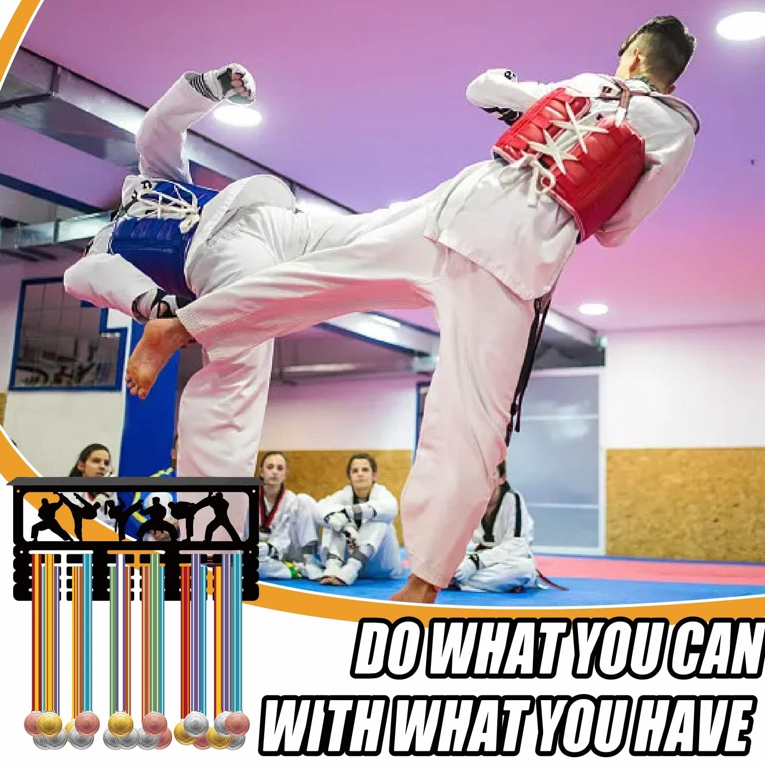 CREATCABIN Soporte Medallas Karate Estante Trofeos 4 Fila Montaje En Pared 40x20x10cm