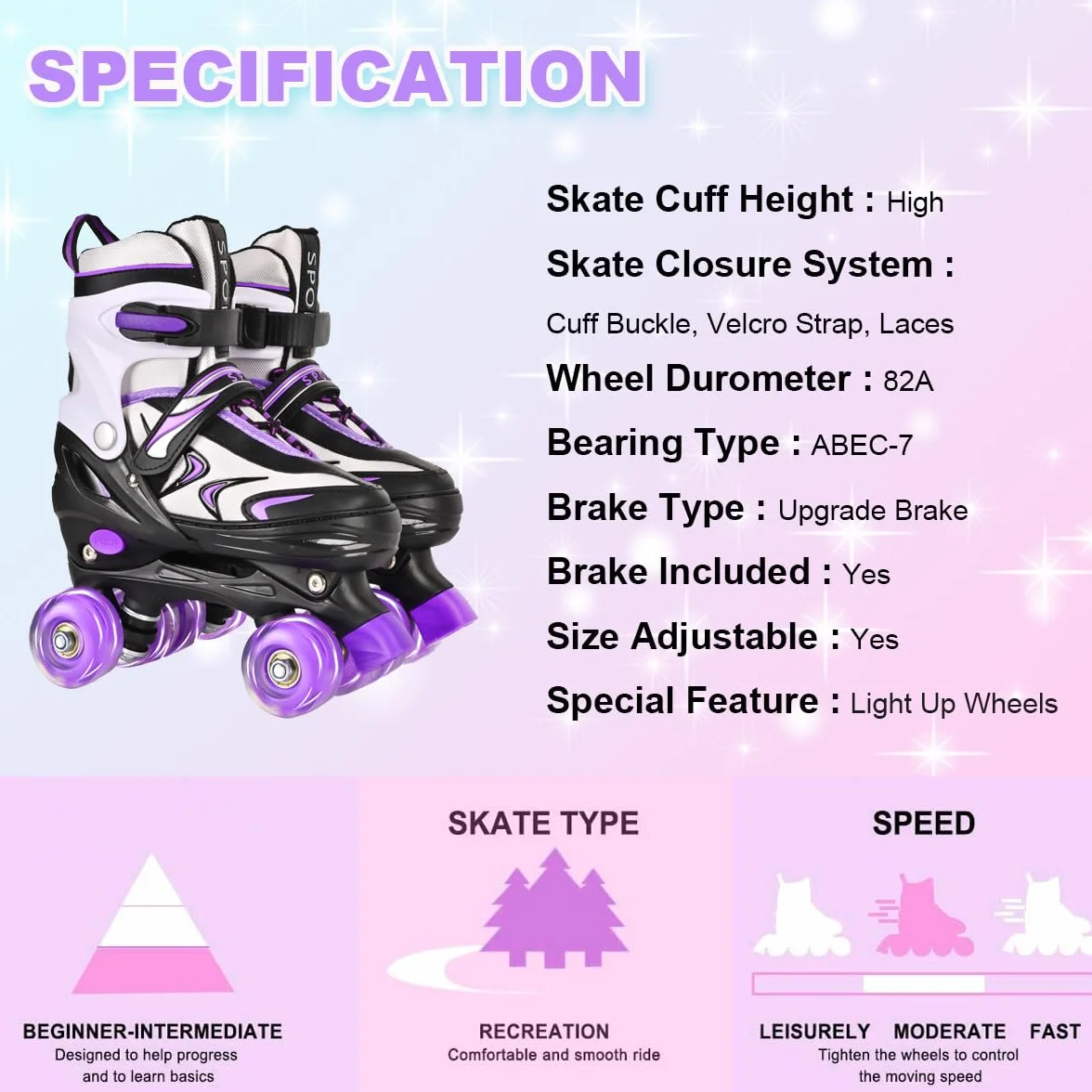 Patines Ajustables para Niños con Ruedas Luminosas, 4 Tamaños
