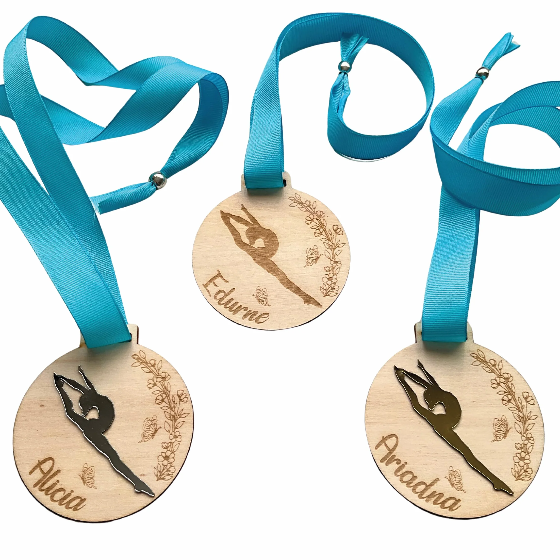 Medalla de Gimnasia rítmica de Madera Personalizada con Nombre y Fecha Grabada