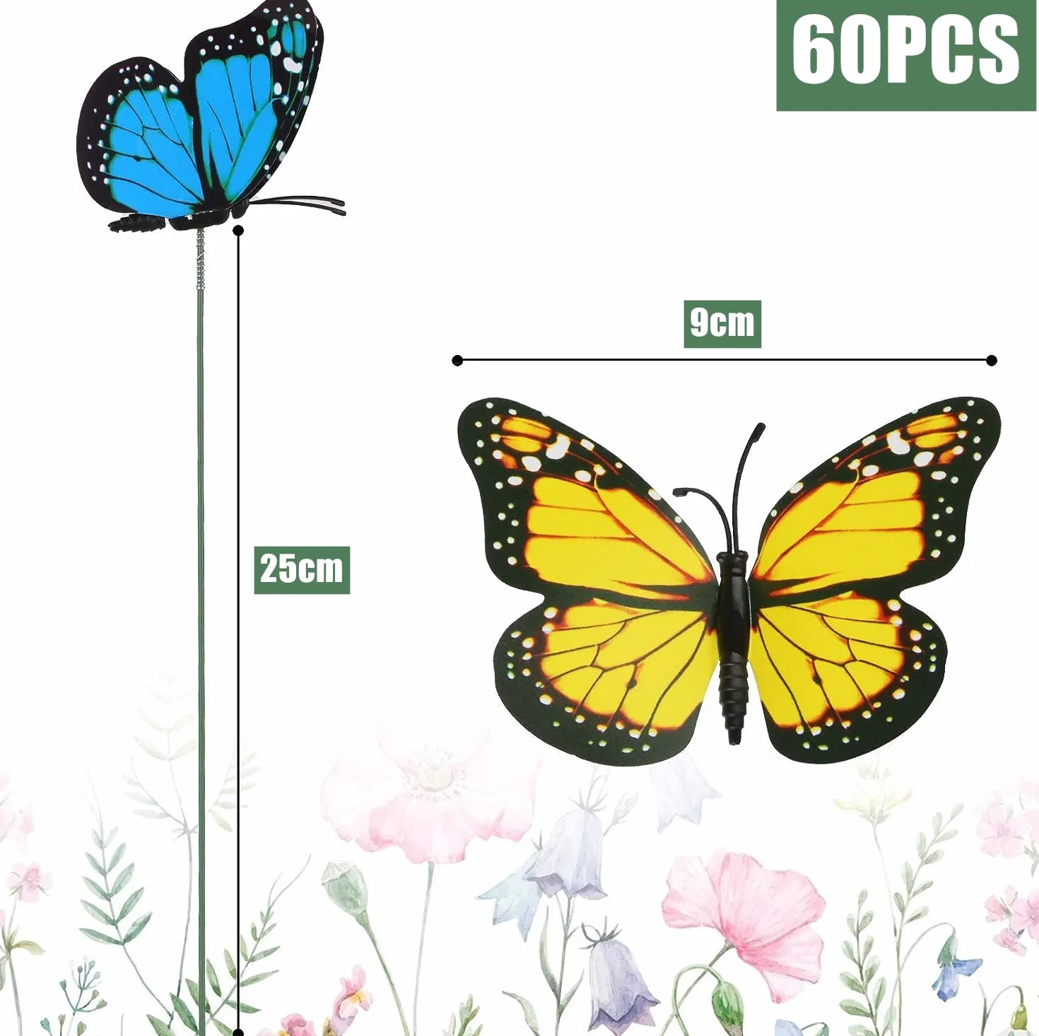 Estacas de Mariposas de Jardín 9CM PVC 3D Impermeables Decoración Exteriores Patio