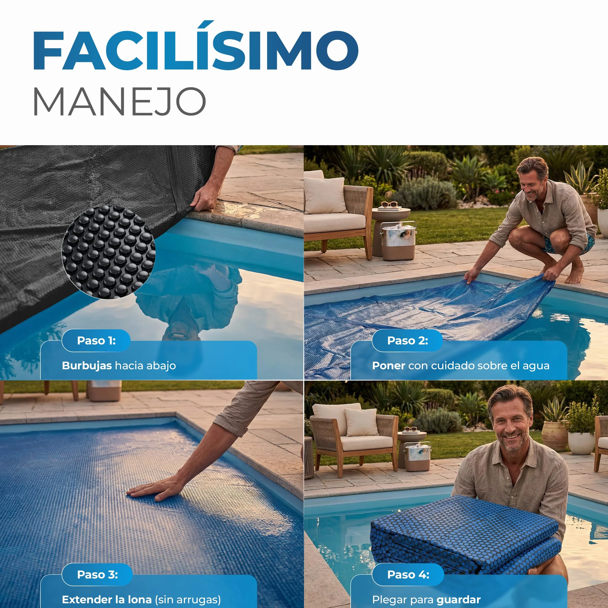 Miganeo Premium Lona solar para piscina 549 x 274 cm rectangular color negro azul recortable térmica