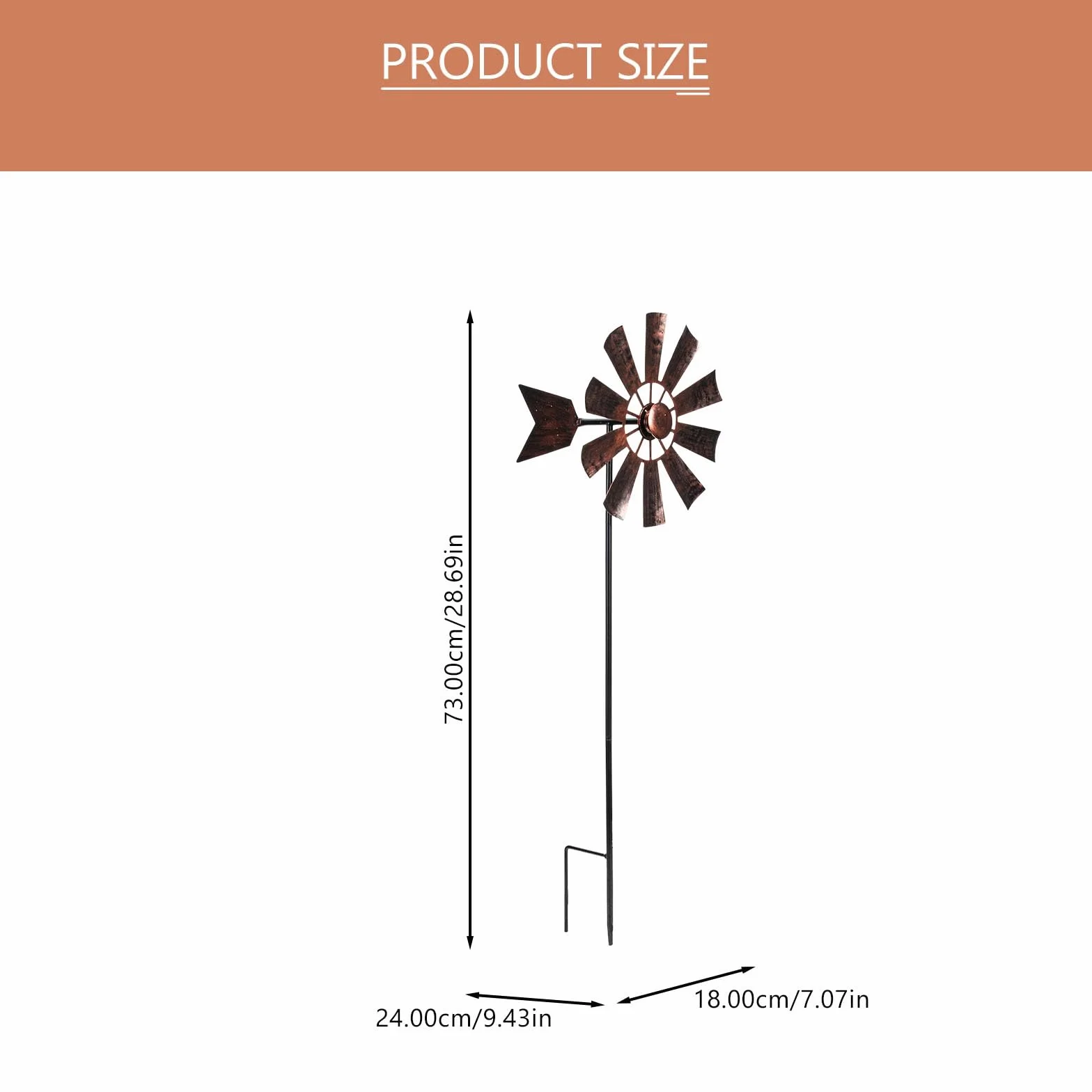 Yardwe Molino De Viento Metálico Decorativo para Jardín 73x24x18cm