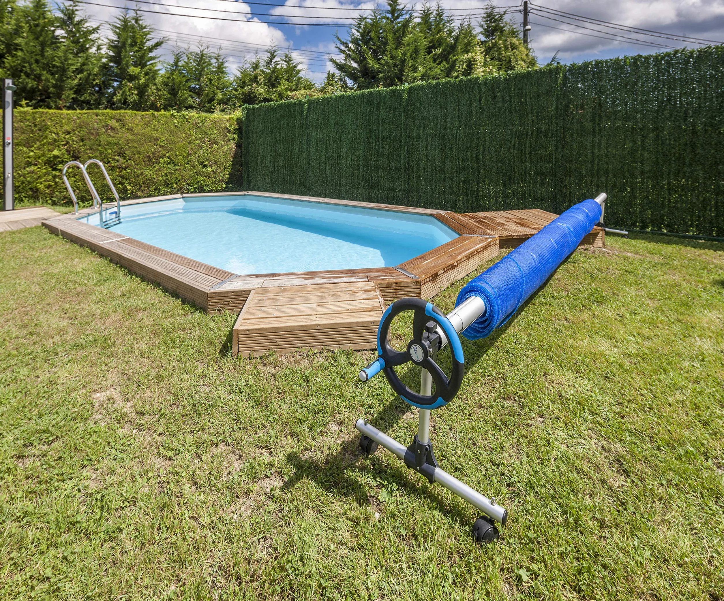 Enrollador Telescópico para Piscinas Enterradas Ancho Máximo 5,50 m Aluminio Anodizado Ruedas Giratorias
