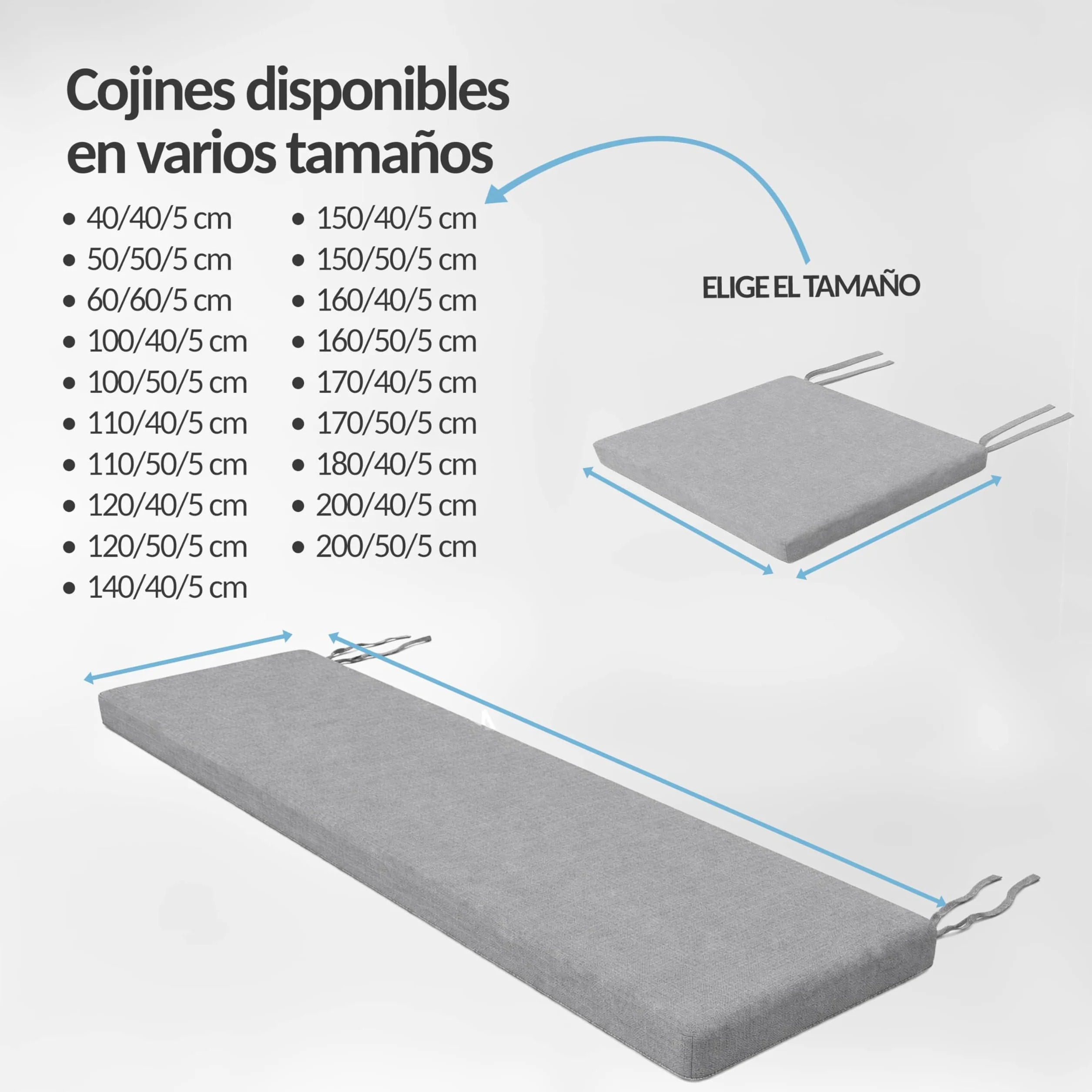 POKAR Cojín de Banco 100x40 cm Funda Extraíble Cintas Antideslizantes Oeko-Tex Antracita