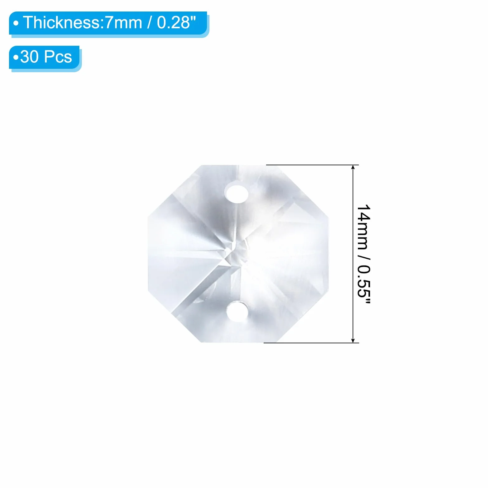PATIKIL Pendientes de Cristal K9 Octágono 14 mm 2 Agujeros Transparente Paquete 30 Unidades