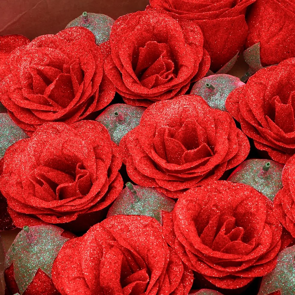 Ramo de rosas con purpurina 24 unidades corona regalos boda aniversario compromiso cumpleaños Navidad San Valentín Rojo