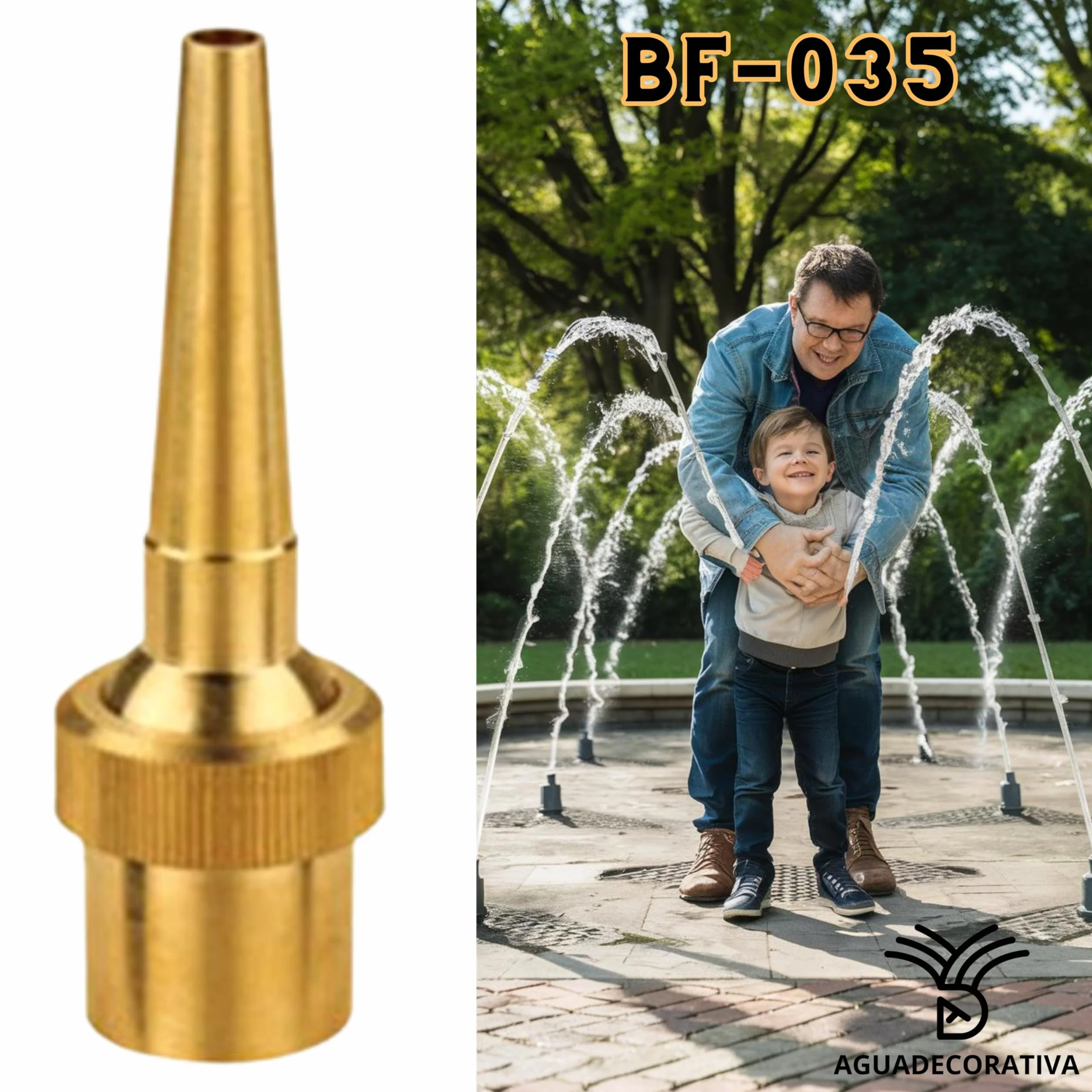 Boquillas para Fuentes de Jardín - Chorro cristalino de Lanza con rótula de 5 mm Rosca 1/2" BSSPT (Latón)