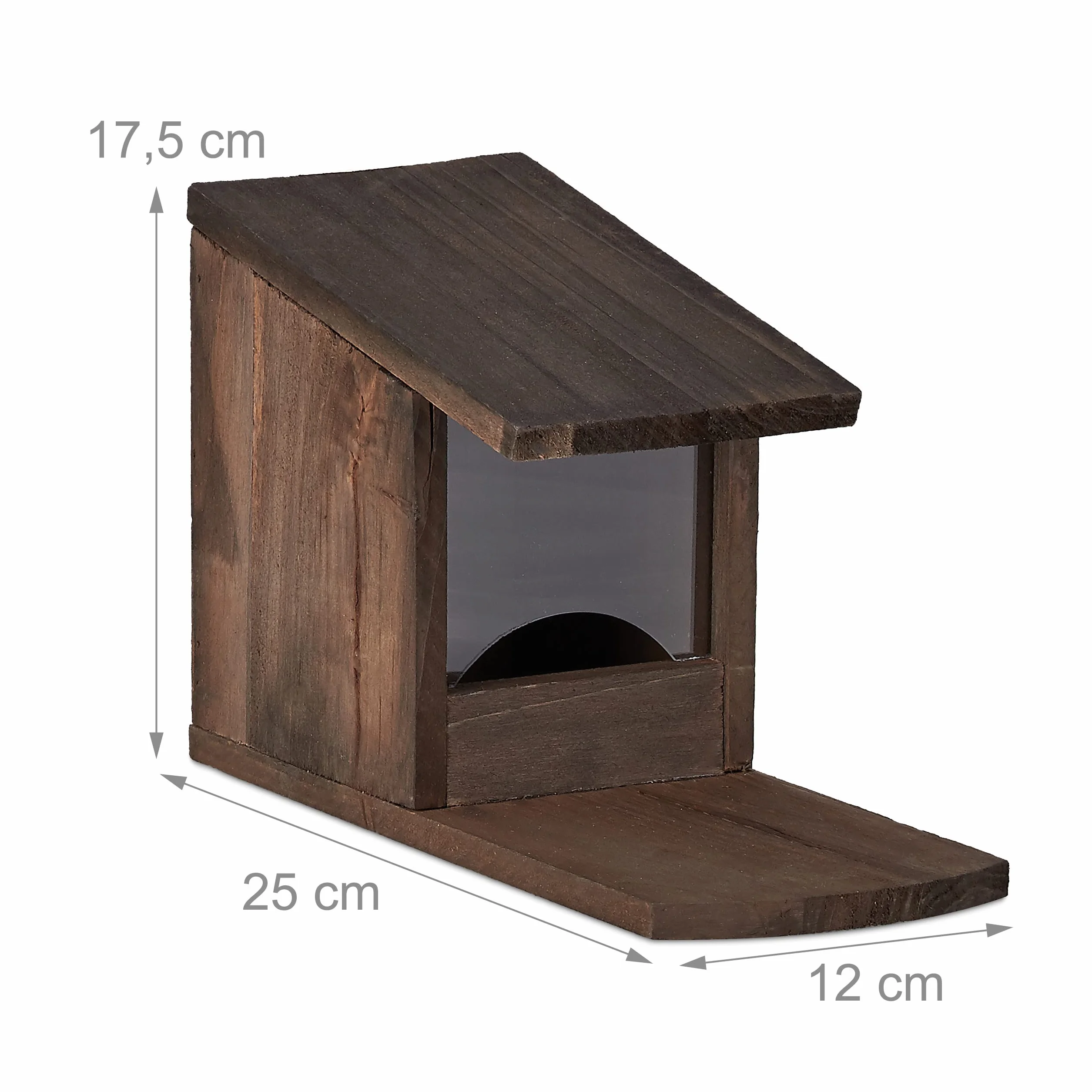 Relaxdays Comedero Ardillas 5 x 12 x 25 cm Madera y Plástico Marrón Oscuro