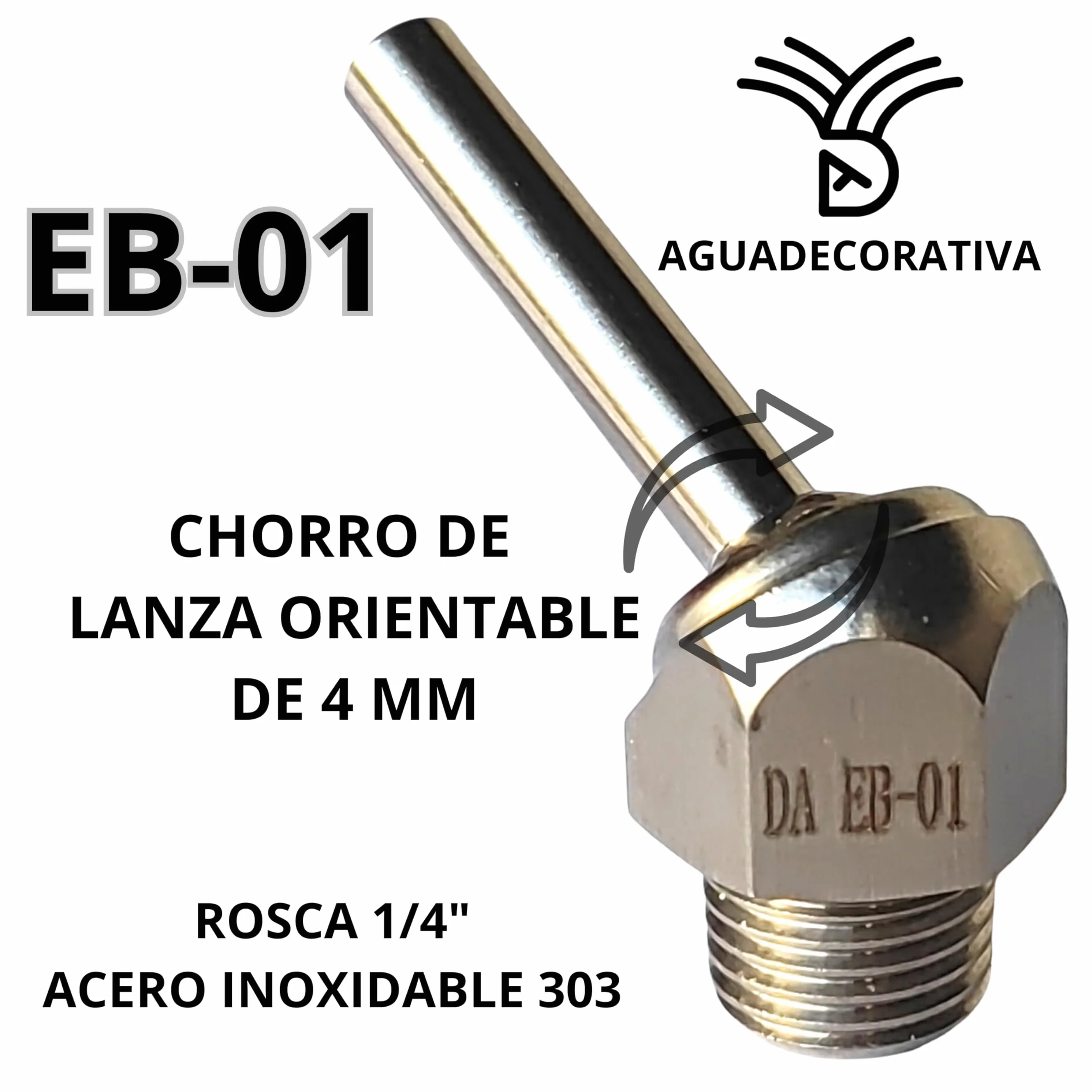 Chorros Cristalinos para Fuentes de Jardín Orientables Acero Inoxidable Rosca 1/4" BSPT