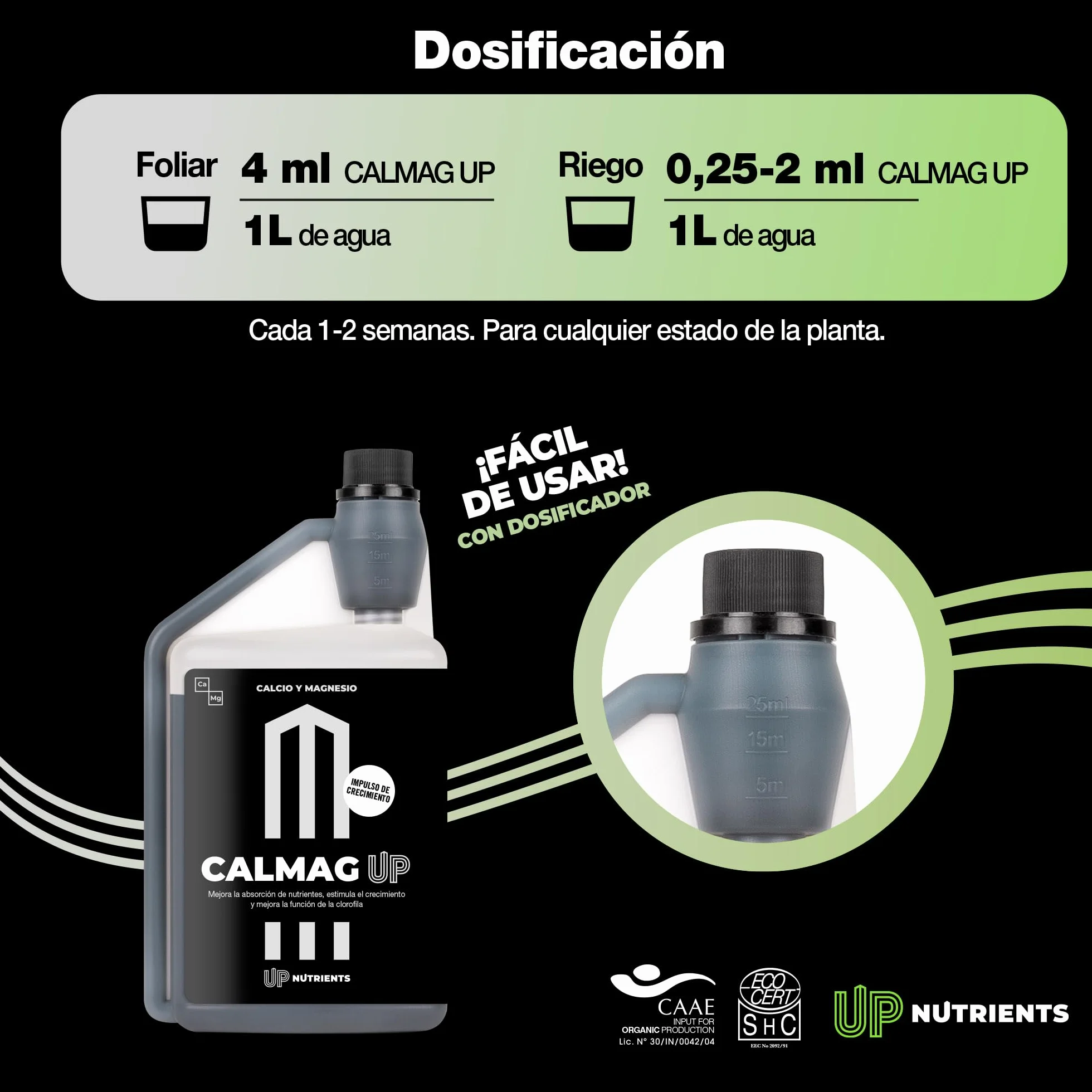 UP NUTRIENTS Calcio y Magnesio CALMAG UP 1 L Fertilizante Orgánico para Plantas y Cultivos