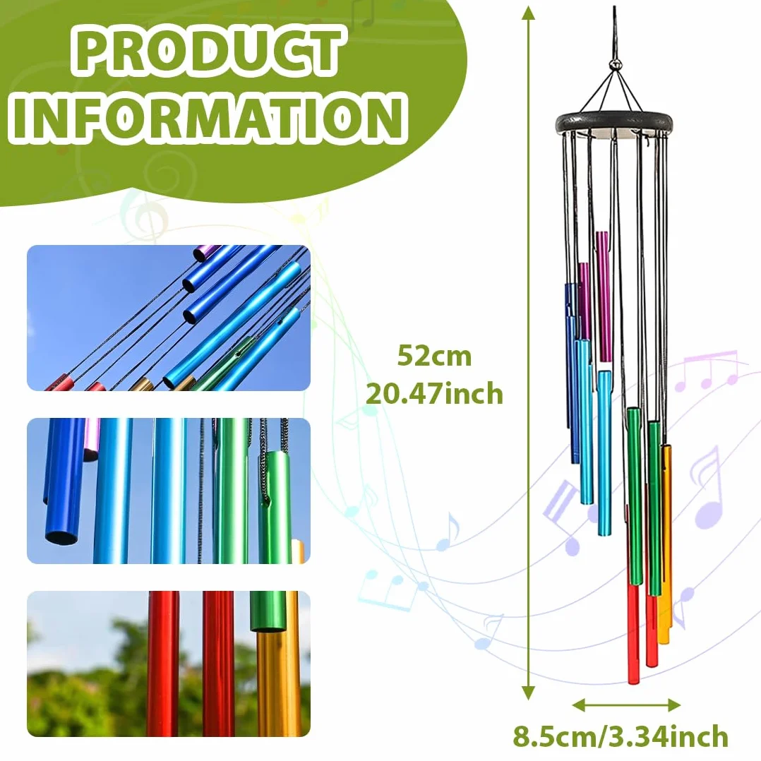Carillón de Viento para Exteriores 12 Tubos de Aluminio Jardín Campanas de Viento Decorativas