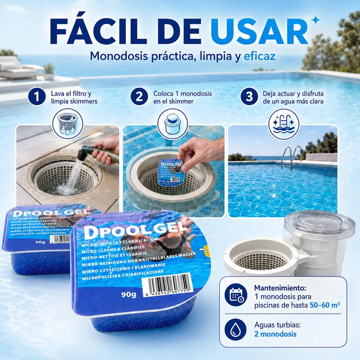 Dpool Gel Clarificante Piscinas 90g Monodosis DIASA Industrial