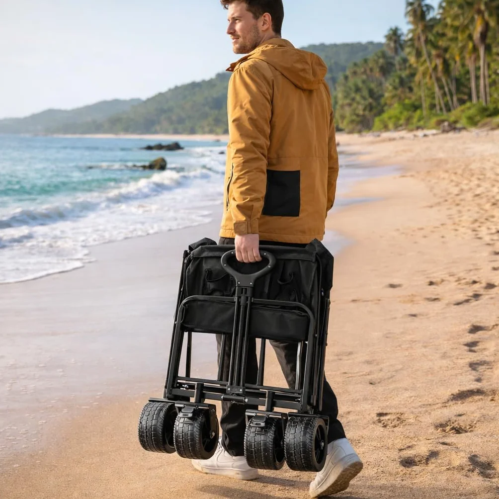 Carro de Mano Plegable con Ruedas Grandes Todoterreno 150kg Asa Ajustable Multiusos