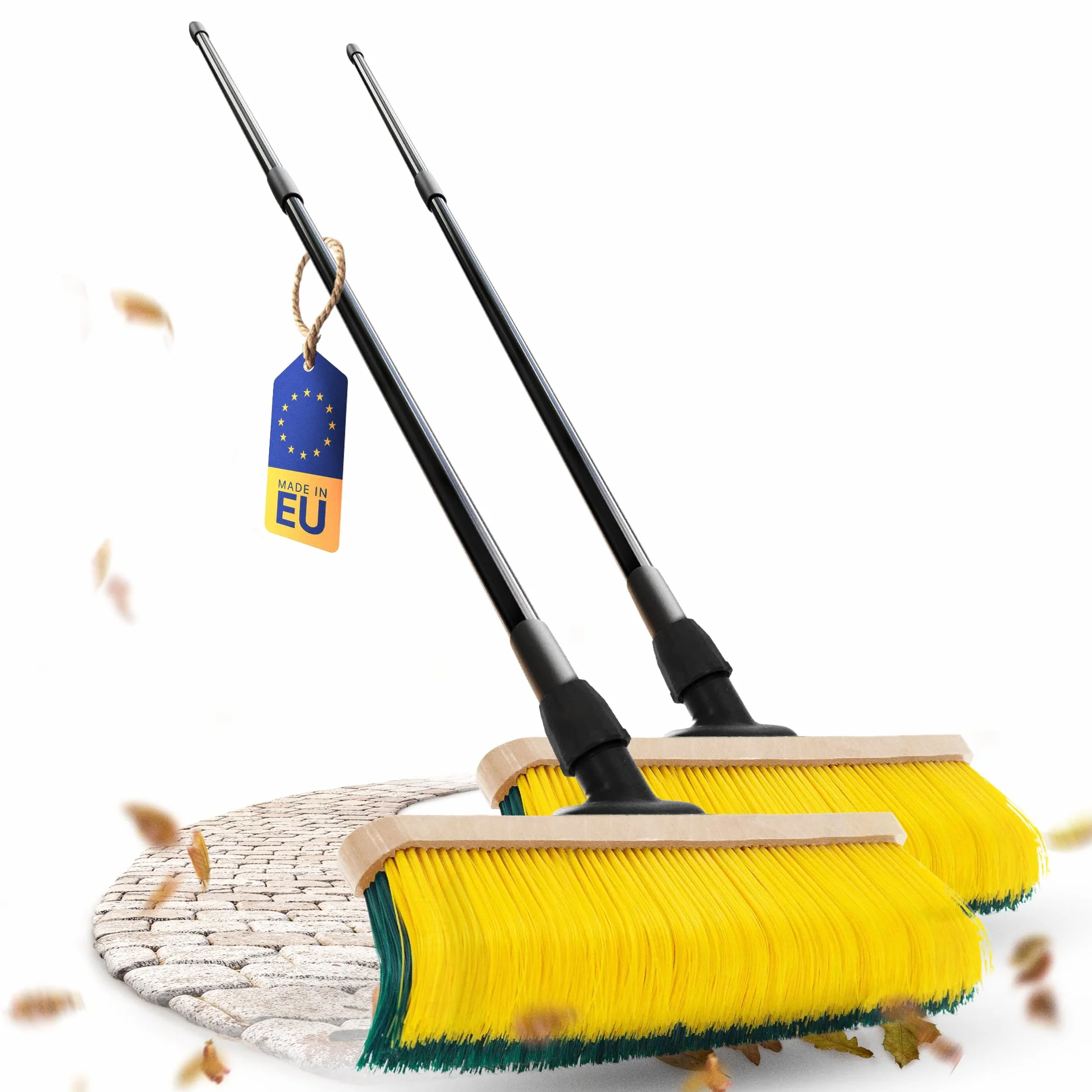Novaliv 2 escobas con mango de 60 cm, cerdas curvas, ideal como escoba de jardín, escoba rascadora, escoba de césped artificial, ideal para camping, escoba de calle