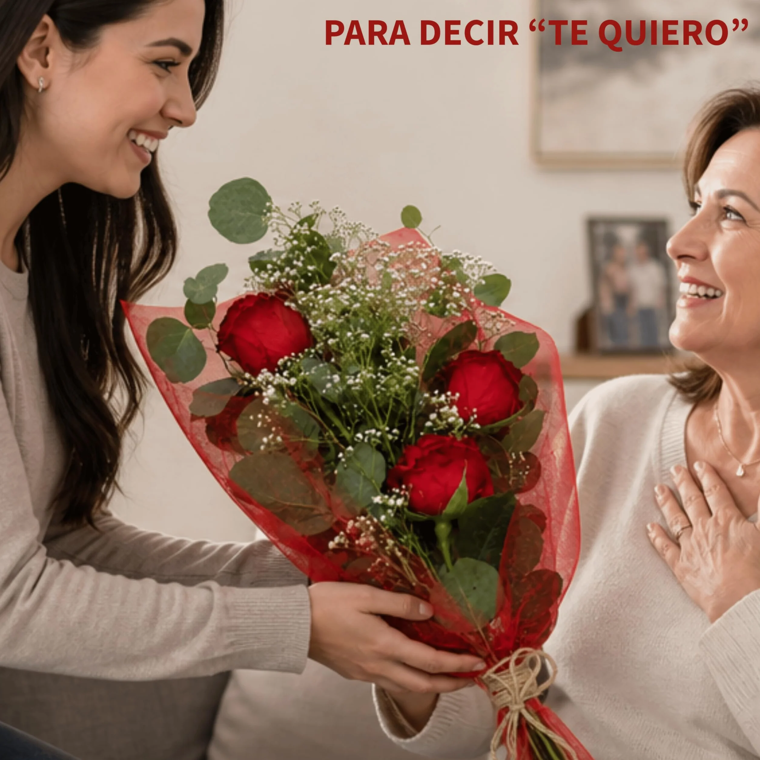 Ramo de 3 Rosas Frescas Naturales con Paniculata, Rosa Roja para Ella, Detalle Romántico