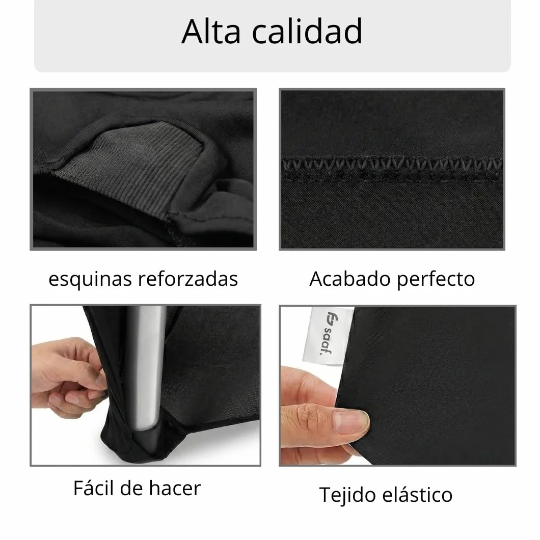 Saaf Faldas de Mesa de Lujo Negro - Juego de 4 - Funda Elástica Lavable para Mesa de 80-85cm