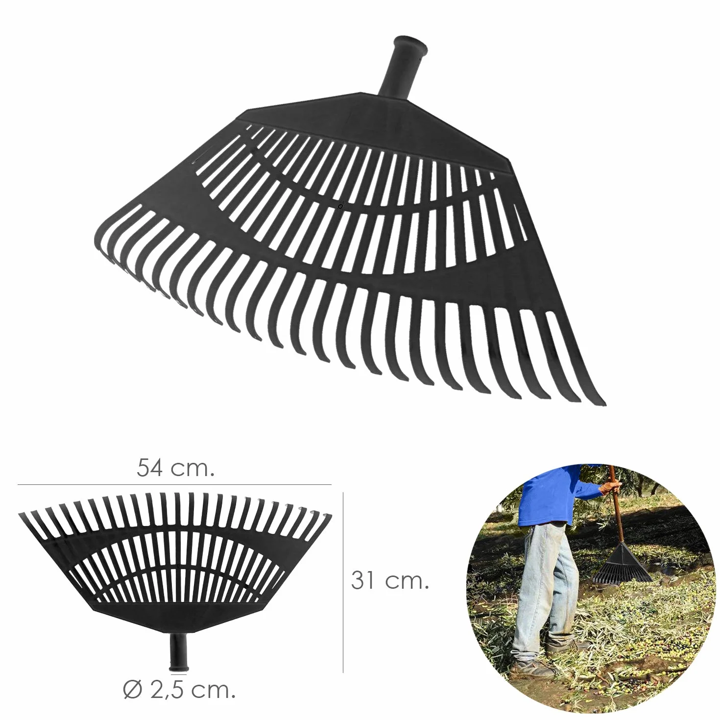 Rastrillo Jardin Plastico Trapezoidal Negro 32 Dientes