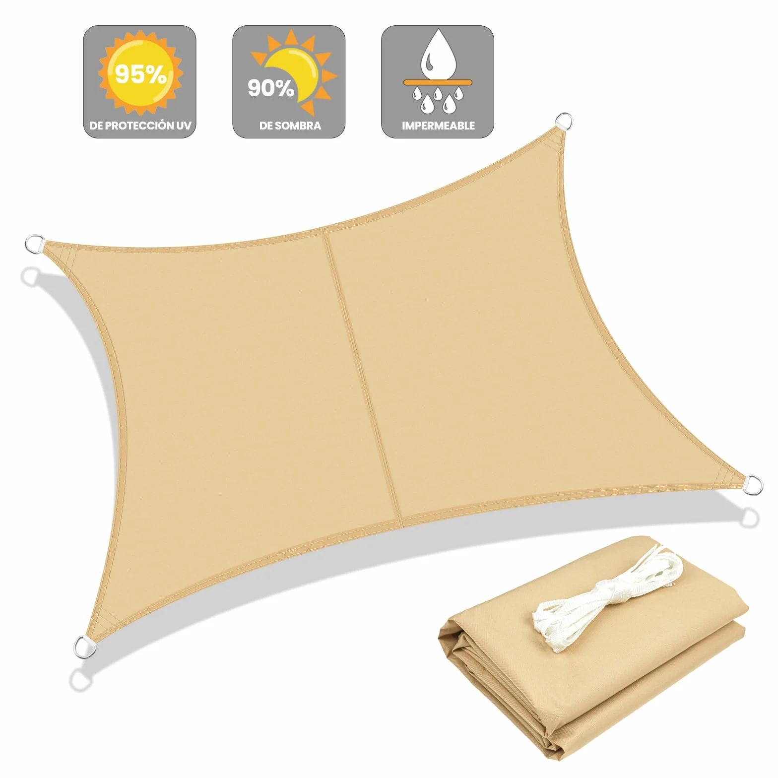 LOVE STORY Toldo Vela de Sombra Impermeable Rectangular 3x4m Protección UV PES Patio Exterior