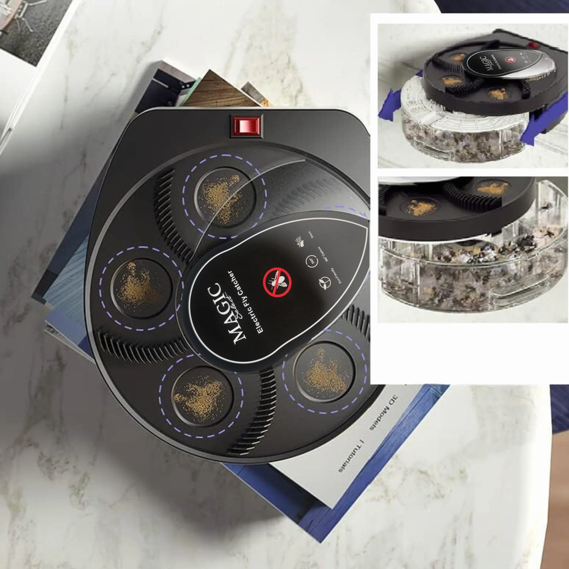 MAGIC SELECT Atrapa Moscas Eléctrico Giratorio 360° con Batería 72h y Carga USB