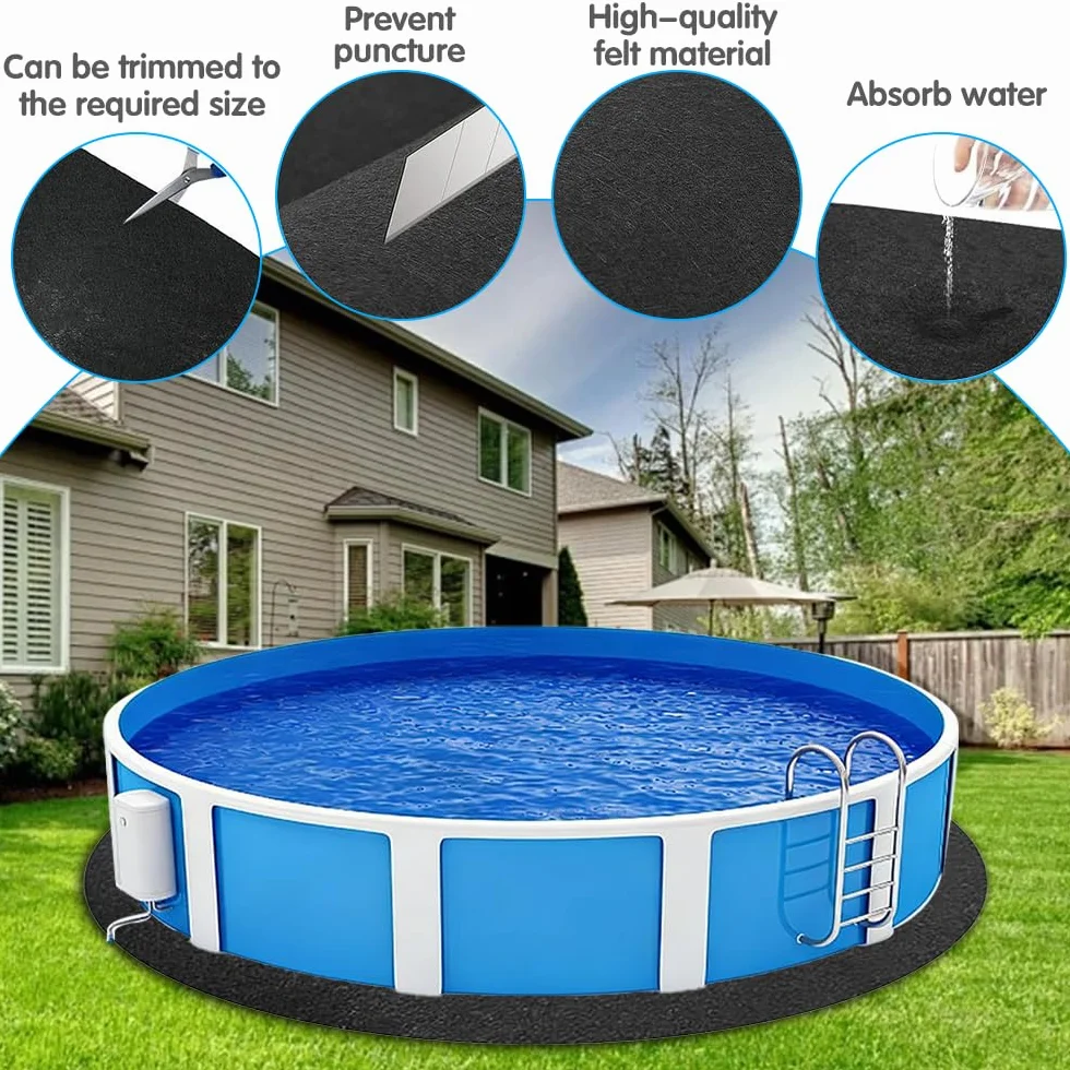 Base de Piscina Redonda 10ft 305cm Lona de Suelo Antideslizante para Piscinas de Pie y Jacuzzis Negro