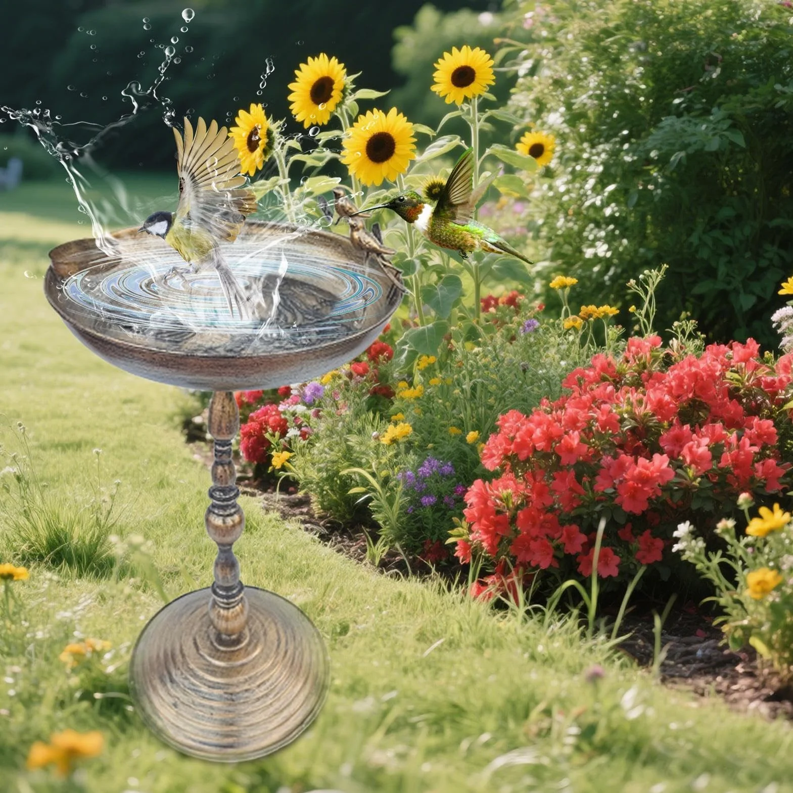 Vogeltränke Stehend für Garten | Antike Eisenkunst Wasserschale für Kolibri, Papagei, Sittich