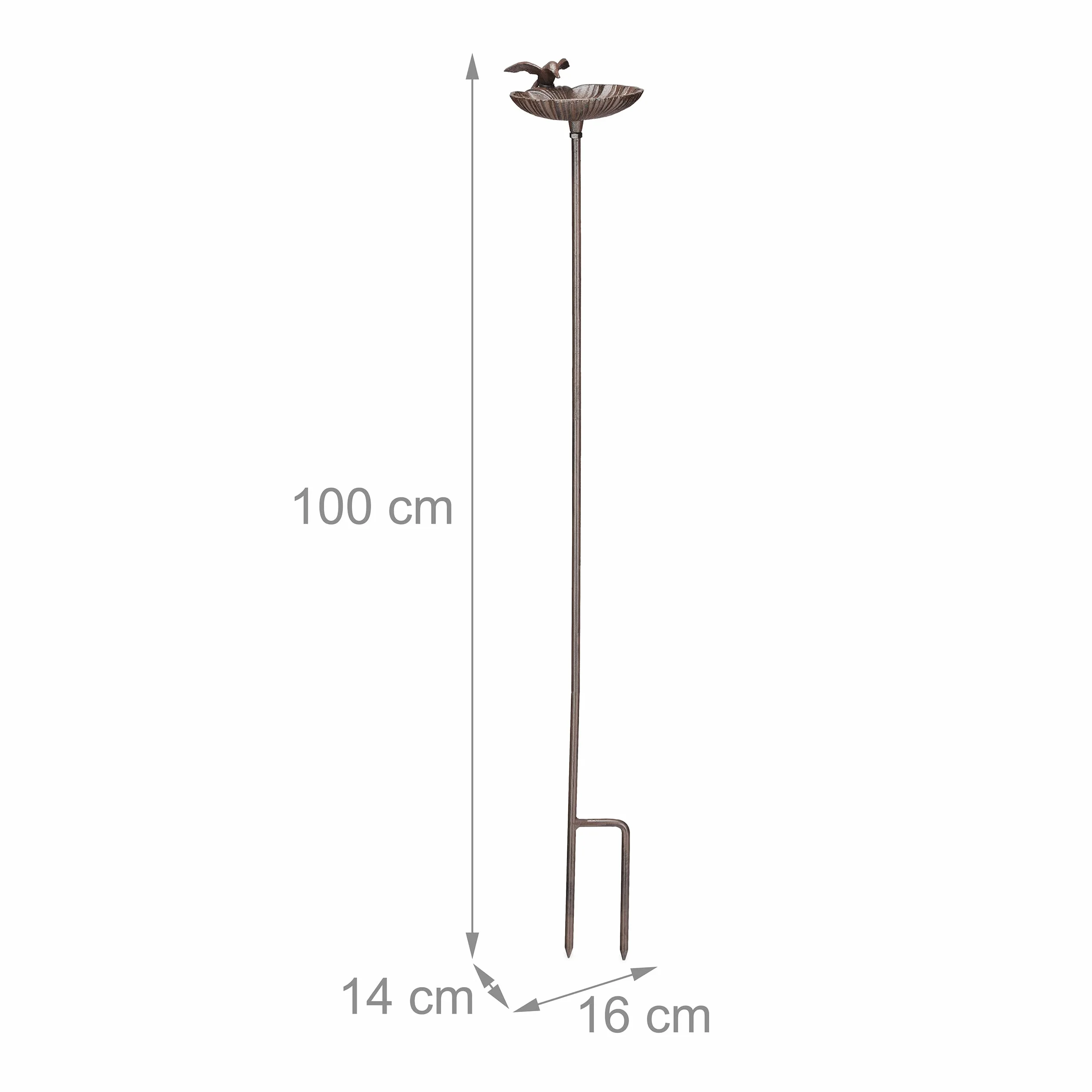 Relaxdays Bebedero Pájaros Hierro Fundido, Fuente Aves Estaca, 100 cm, Marrón