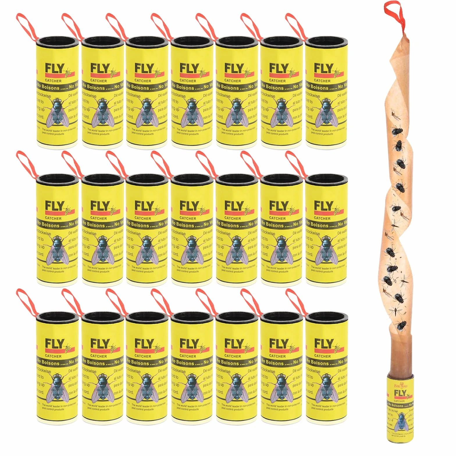WD&CD 22 Pcs Papel Fly Catcher, Rollos Atrapa Moscas Frutas Pegajoso, Adhesivo Trampa Moscas Fruta Control Mosquitos Insectos Voladores Amarillo