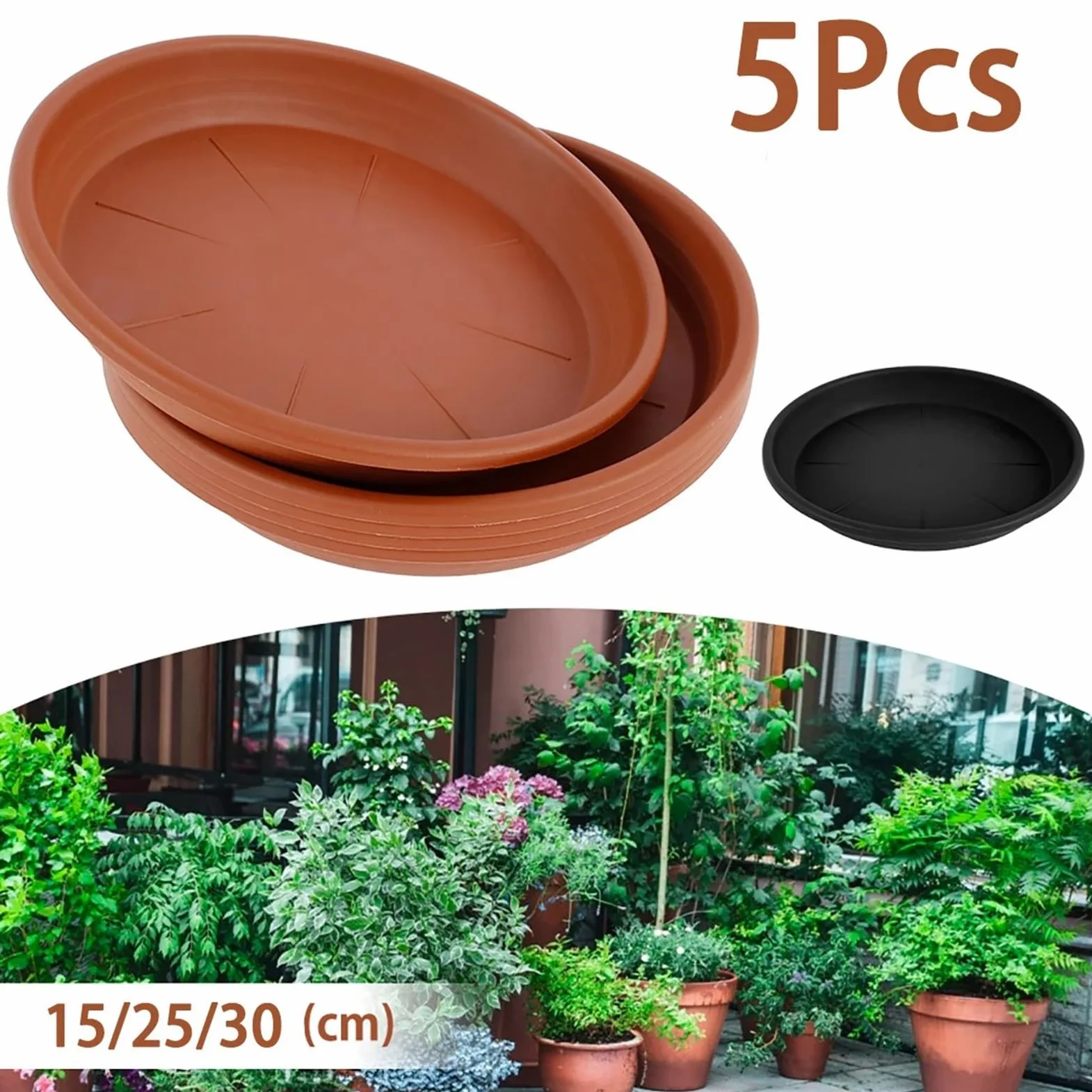 Juego de 5 platillos for plantas, redondos, con goteo, bandejas de PP más gruesas for plantas, macetas for interiores y exteriores, suministros for el jardín del hogar Bandeja Para Macetas(5Pcs Brown