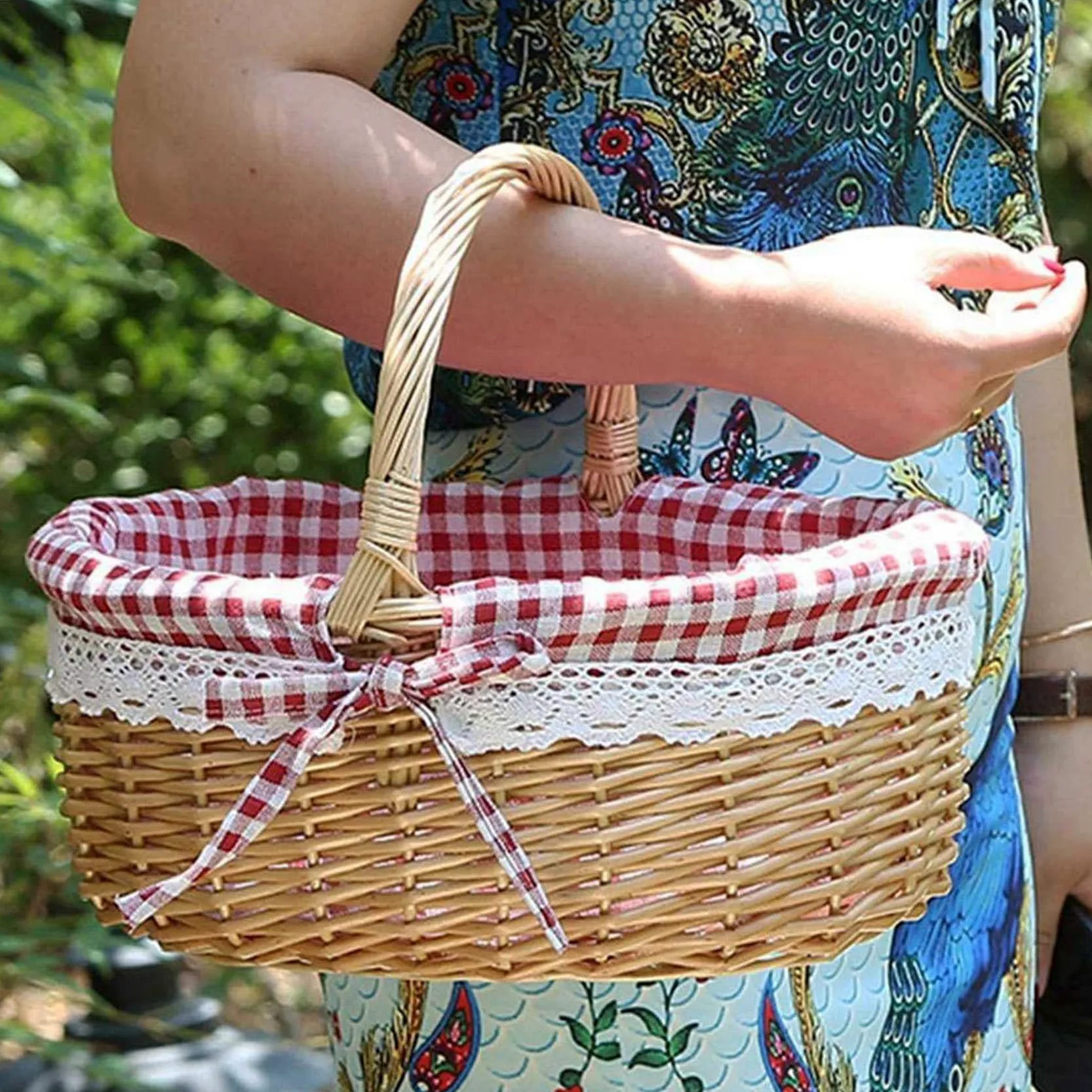 3X Cesta de Mimbre Cestas de Regalo Cesta de Picnic Tejida de Sauce Ovalada Vacía con Asa Cesta de Boda Pequeña