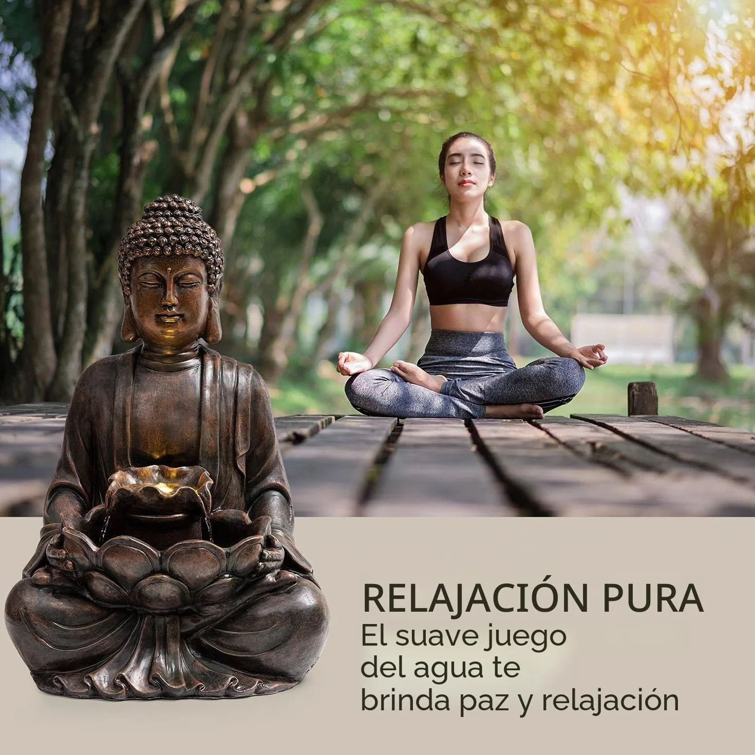 blumfeldt Dharma - Fuente Solar, para Interiores y Exteriores, Potencia 2,8 W, Poliresina, Resistente Intemperie, Circuito Cerrado, Batería Recargable, Iluminación LED, 48 x 72 x 41 cm, Bronce